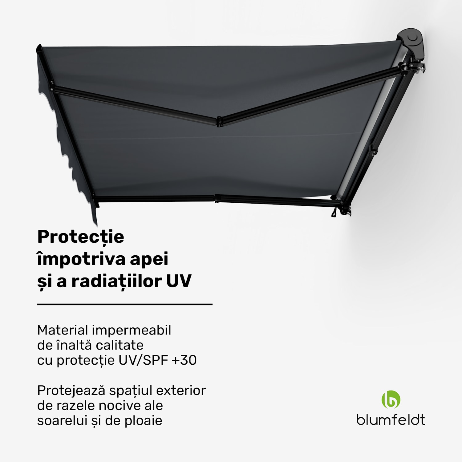 CloudShade Copertina, Control inteligent, Protecție UV, Montaj pe perete 250 cm | Copertina semi-caseta | Gri închis