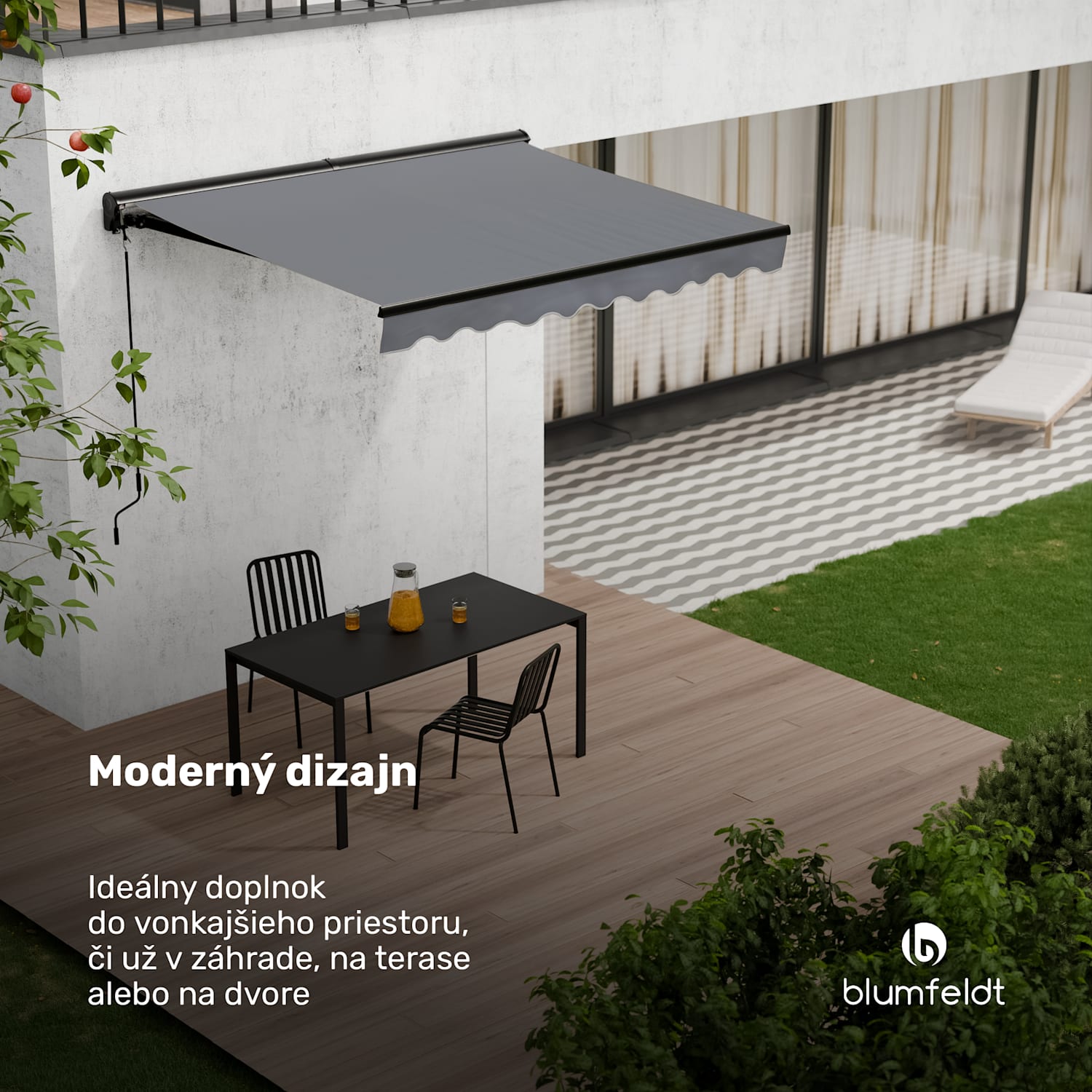 CloudShade Markíza, Inteligentné ovládanie, UV ochrana, Montáž na stenu 250 cm | Polokazetová markíza | Tmavo šedá