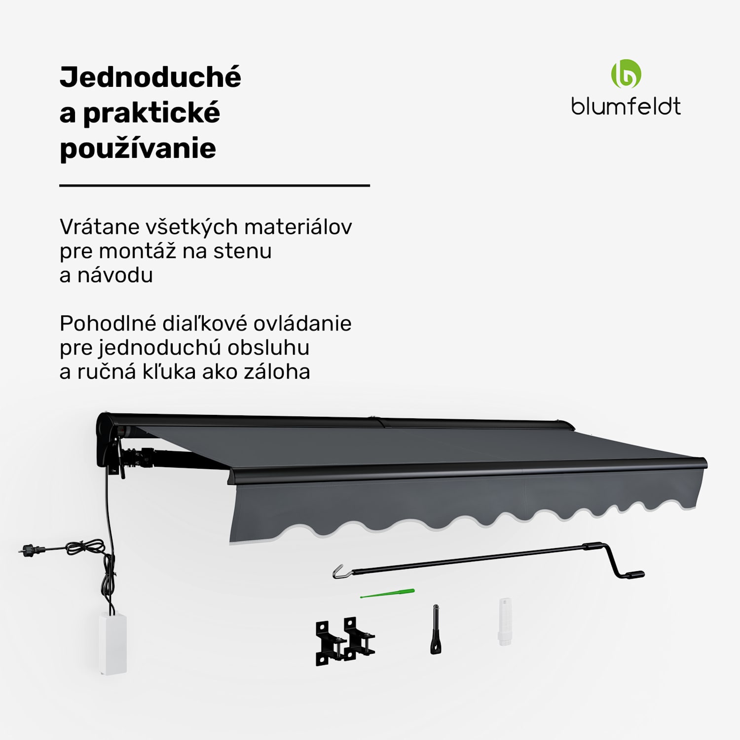 CloudShade Markíza, Inteligentné ovládanie, UV ochrana, Montáž na stenu 250 cm | Polokazetová markíza | Tmavo šedá
