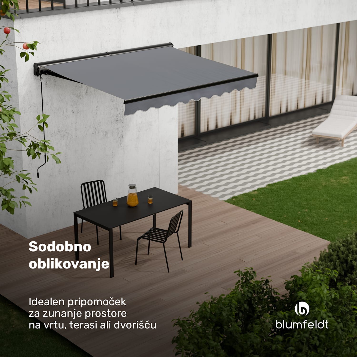 CloudShade Senčnik, Pametni nadzor, UV zaščita, Montaža na steno 250 cm | Polkasetna tenda | Temno siva