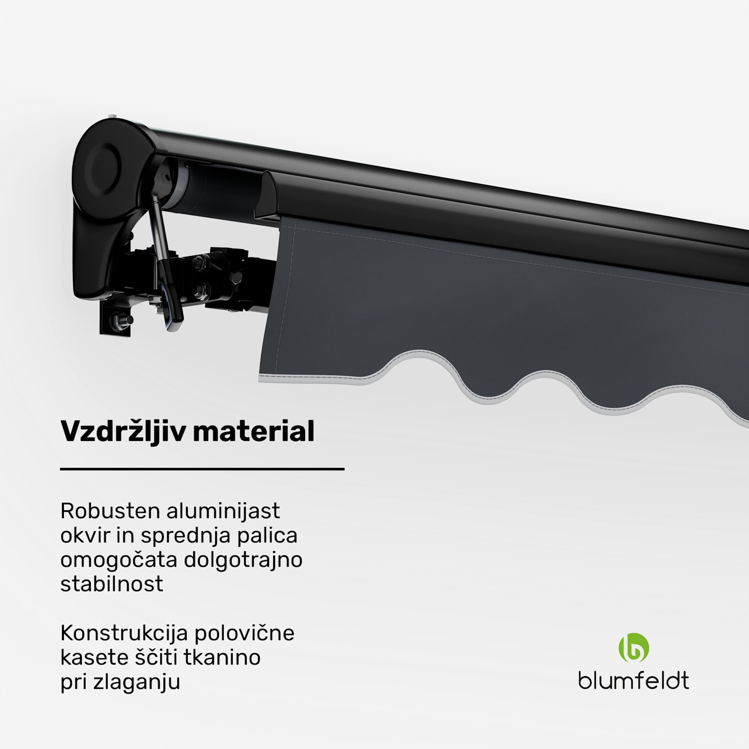 CloudShade Senčnik, Pametni nadzor, UV zaščita, Montaža na steno 250 cm | Polkasetna tenda | Temno siva