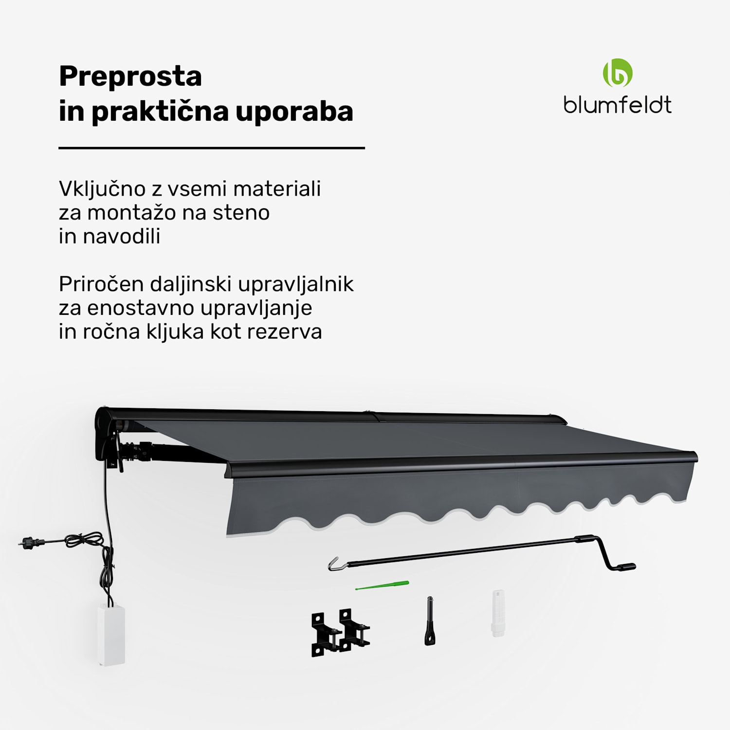 CloudShade Senčnik, Pametni nadzor, UV zaščita, Montaža na steno 250 cm | Polkasetna tenda | Temno siva
