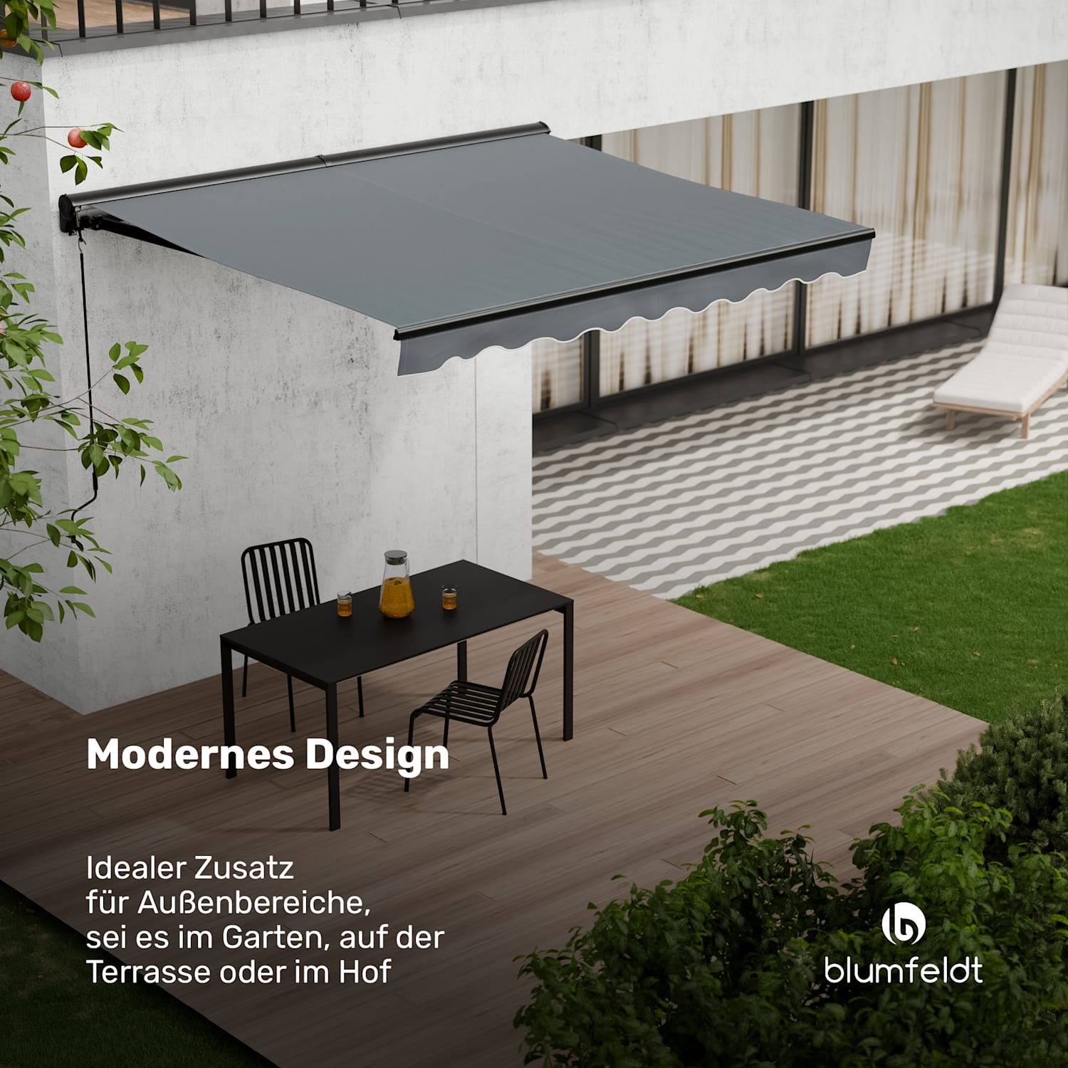 CloudShade Markise | Smart Control | UV-Schutz | Wandmontage 295 cm | Halbkassettenmarkise | Dunkelgrau