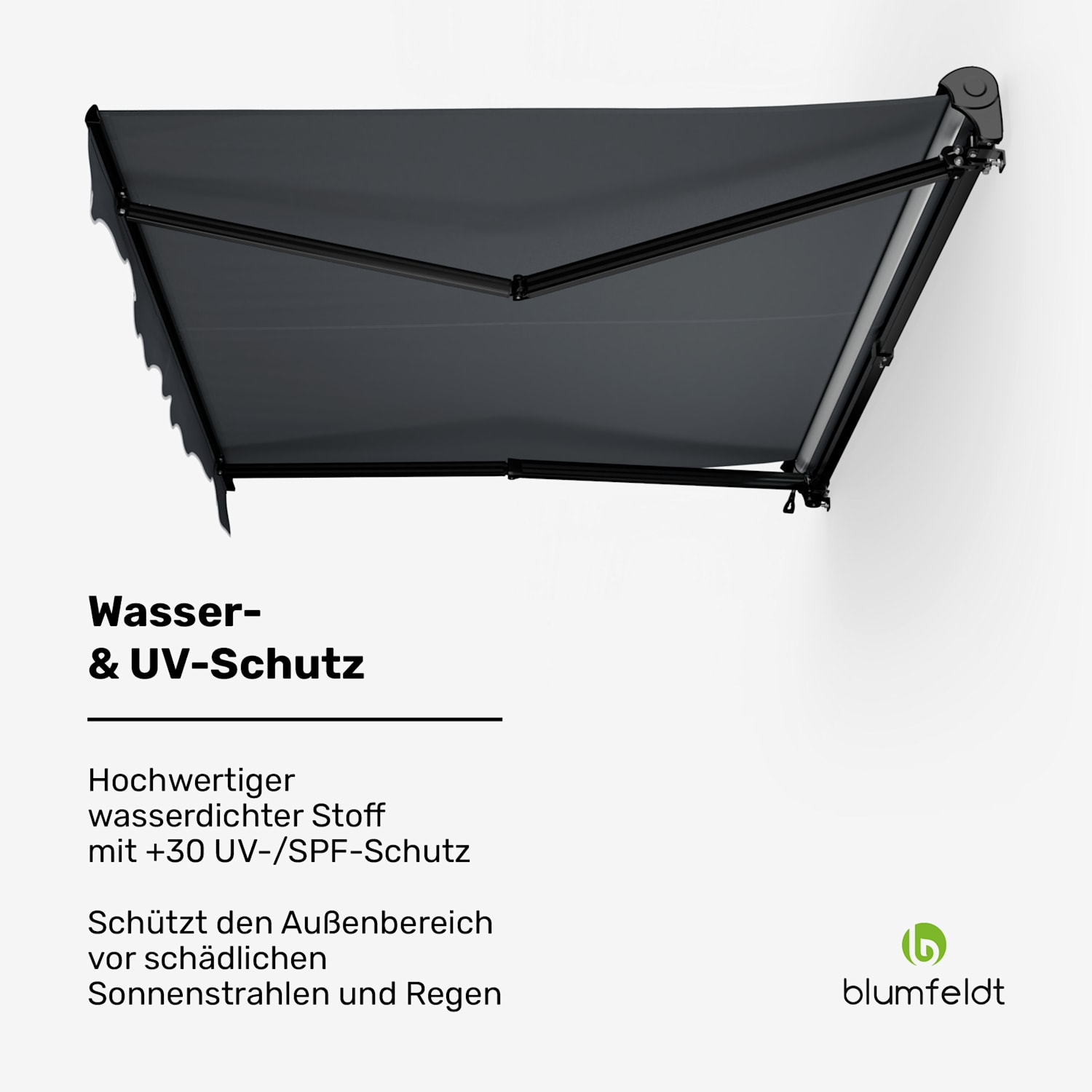 CloudShade Markise | Smart Control | UV-Schutz | Wandmontage 295 cm | Halbkassettenmarkise | Dunkelgrau