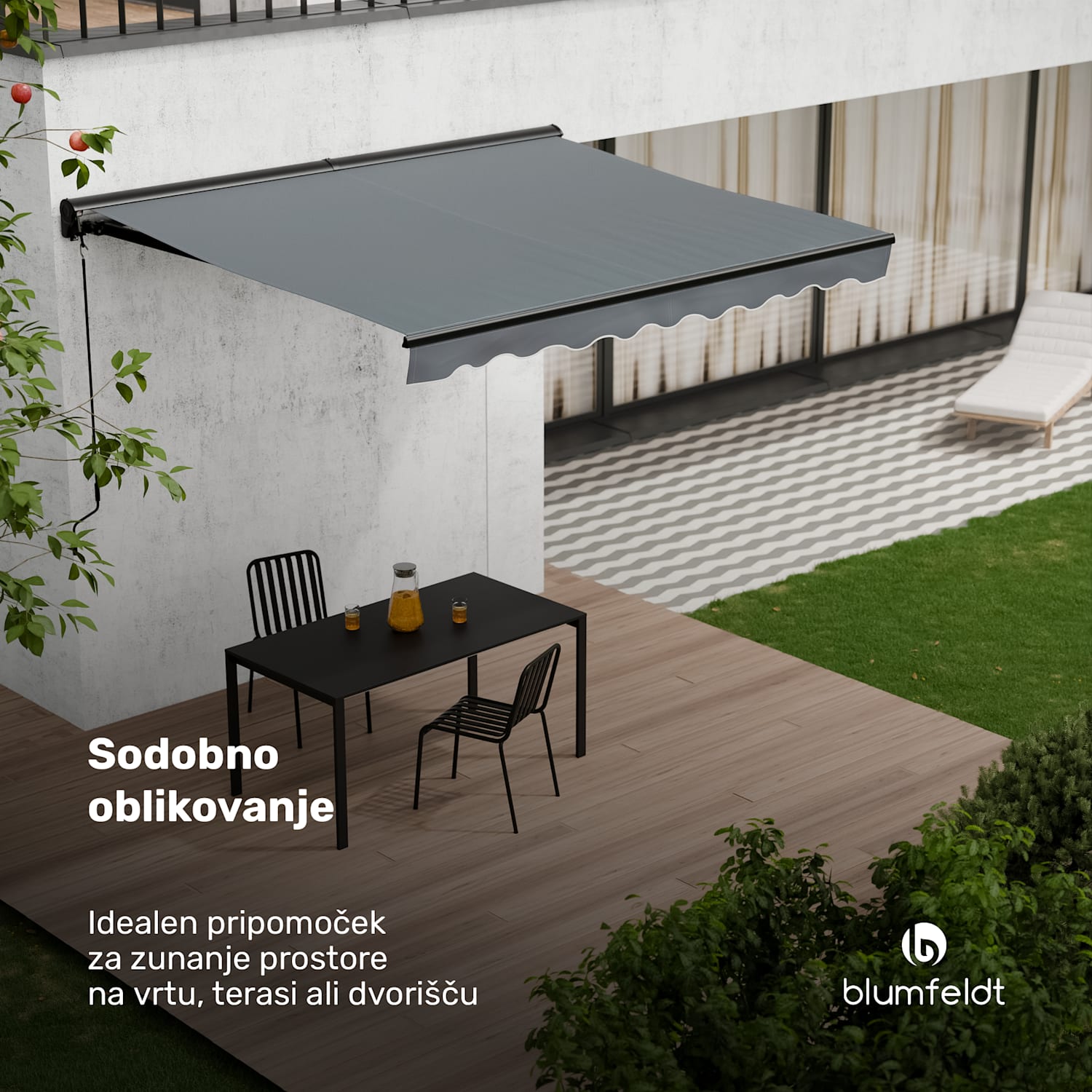 CloudShade senčnik, Pametna kontrola, UV zaščita, Montaža na steno 295 cm | Polkasetna tenda | Temno siva