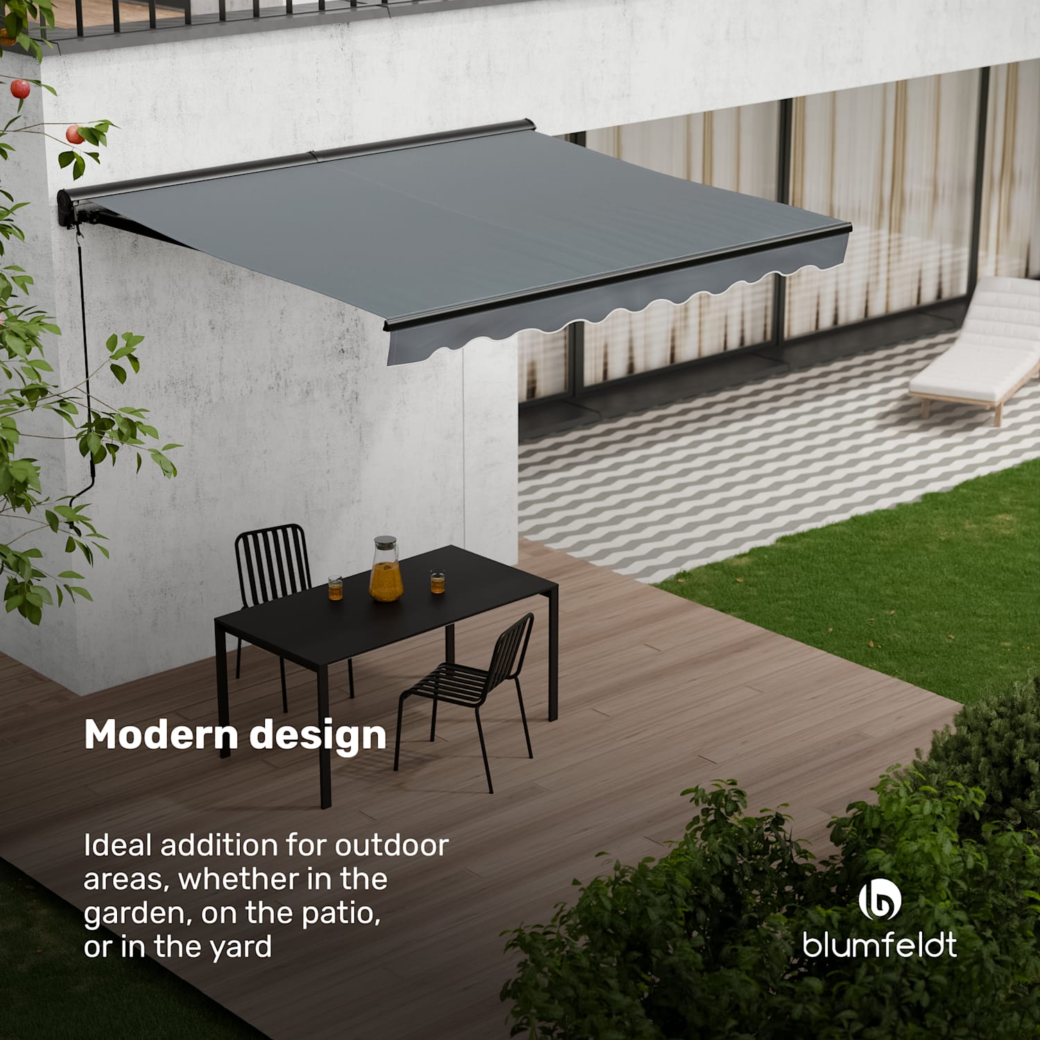 CloudShade zonnescherm | slimme bediening | UV-bescherming | wandmontage 295 cm | Halfcassette zonnescherm | Donkergrijs