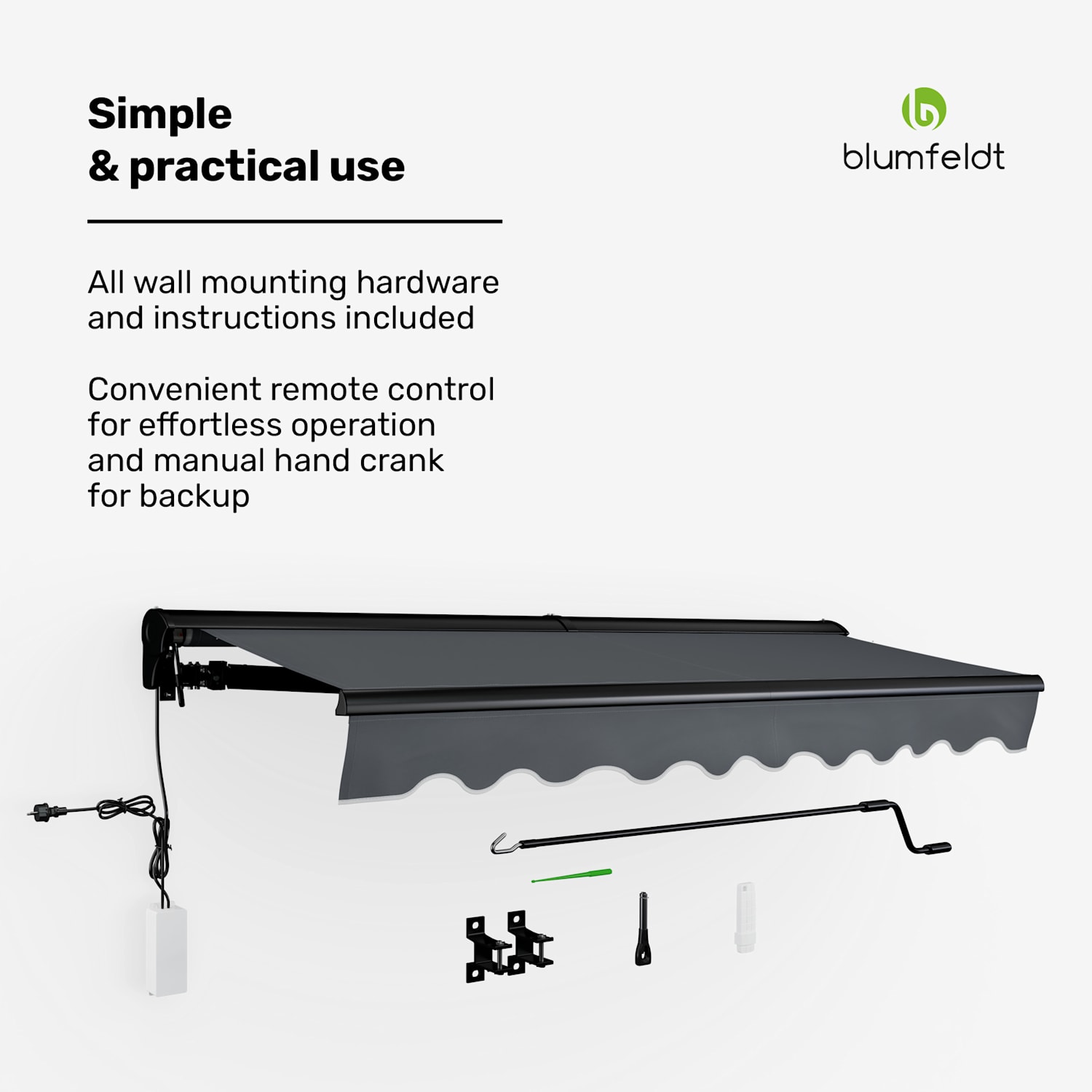 CloudShade zonnescherm | slimme bediening | UV-bescherming | wandmontage 295 cm | Halfcassette zonnescherm | Donkergrijs