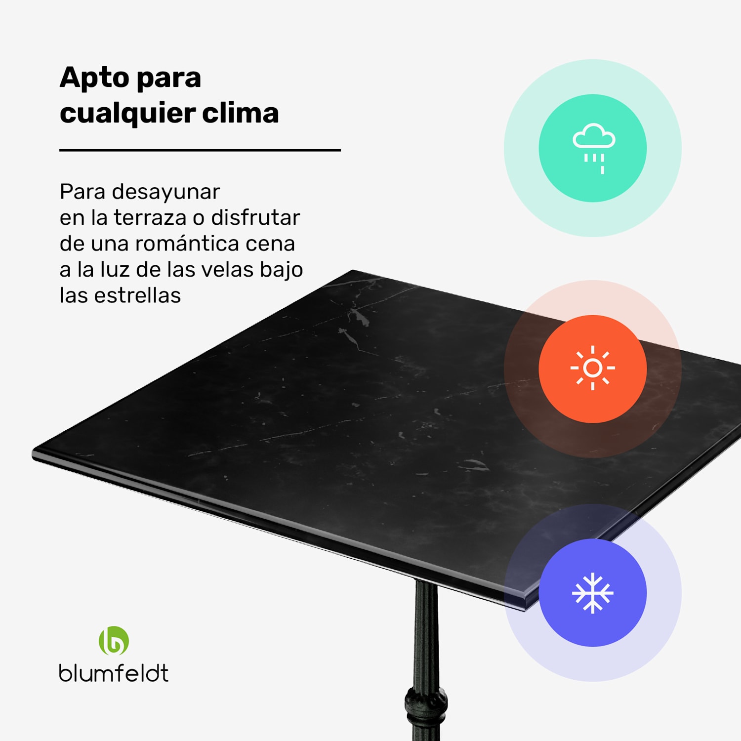 Patras Mesa de bistró Tablero de mármol 60 x 60 cm Pata de hierro fundido Negro