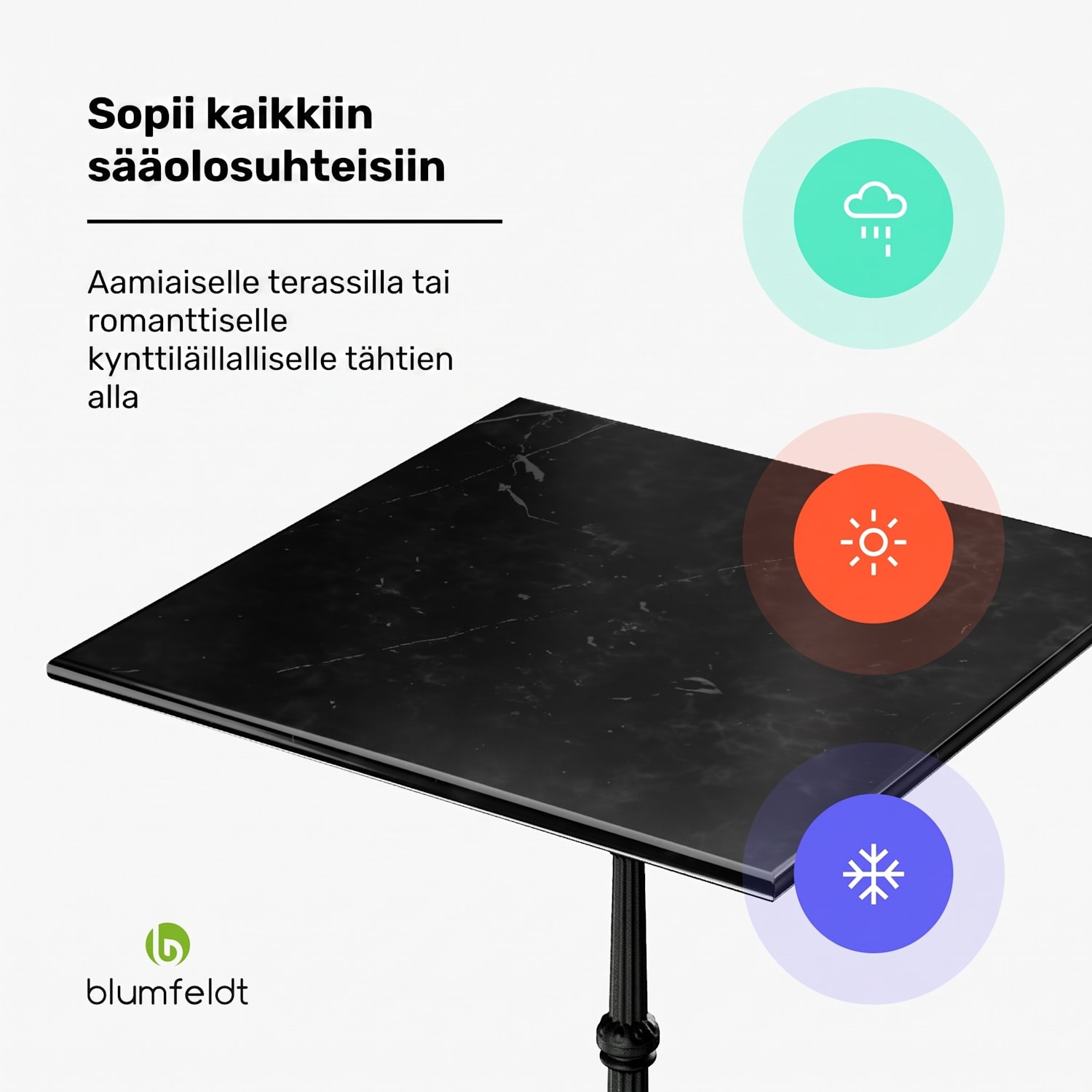 Patras bistropöytä marmoripöytälevy 60 x 60 cm valurautainen jalusta Musta