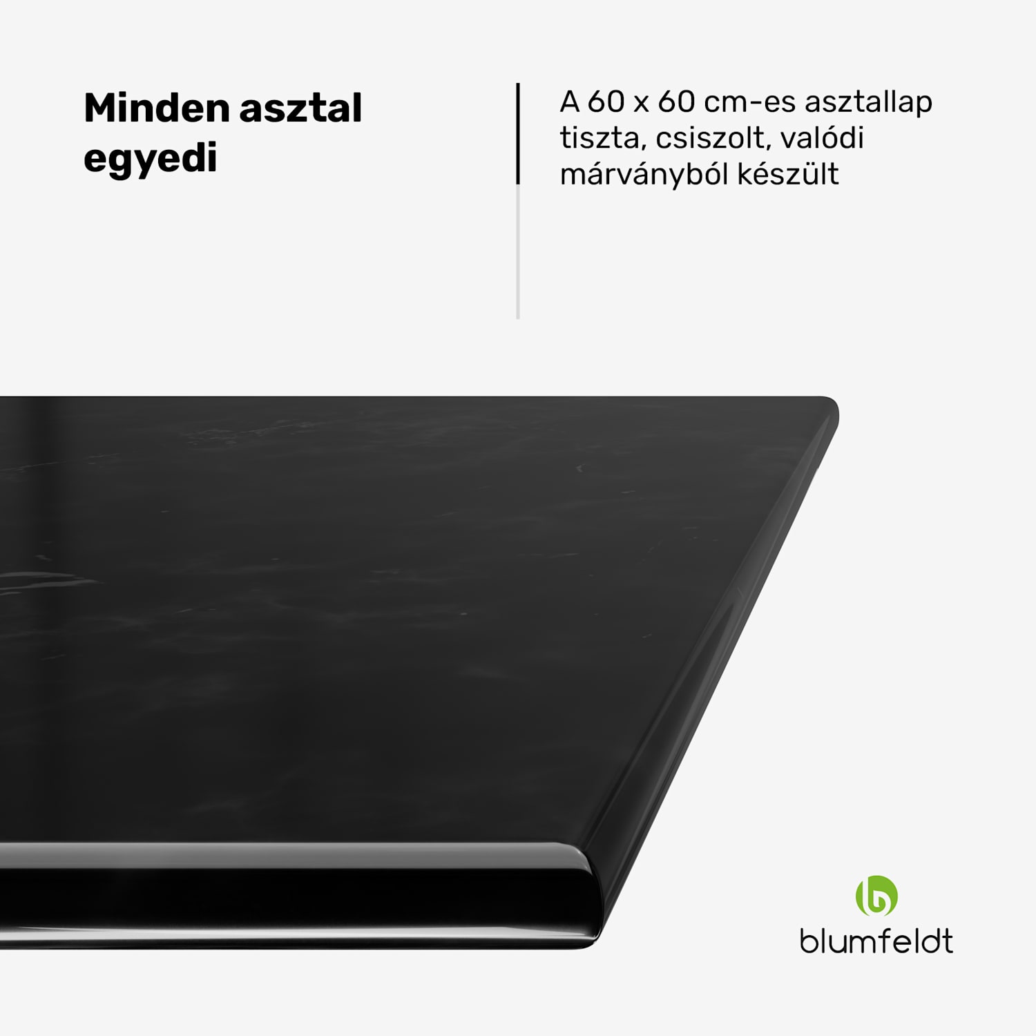 Patras, bisztró asztal, márvány asztallap, 60 x 60 cm, öntöttvas lábazat Fekete