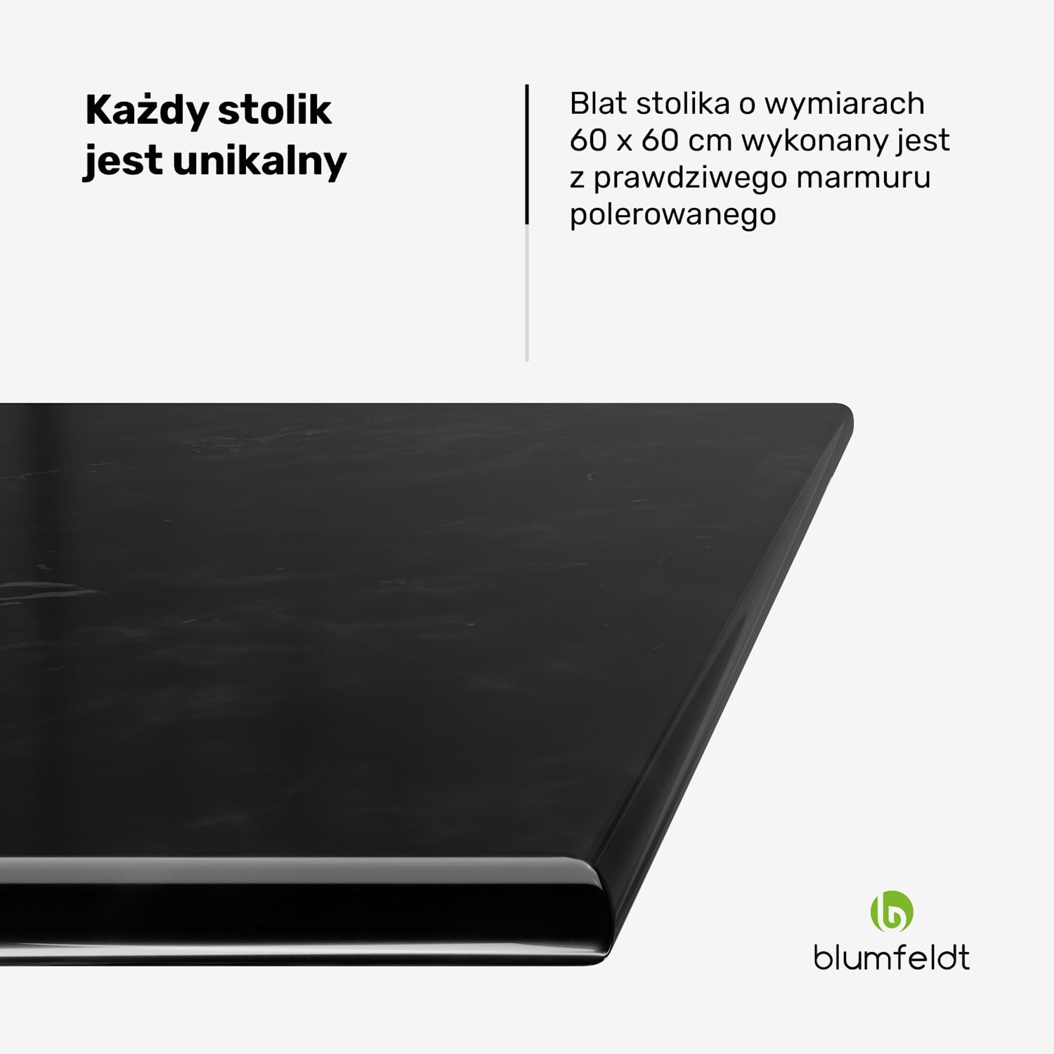 Patras stolik bistro marmurowy blat 60 x 60 cm, żeliwna podstawa Czarny