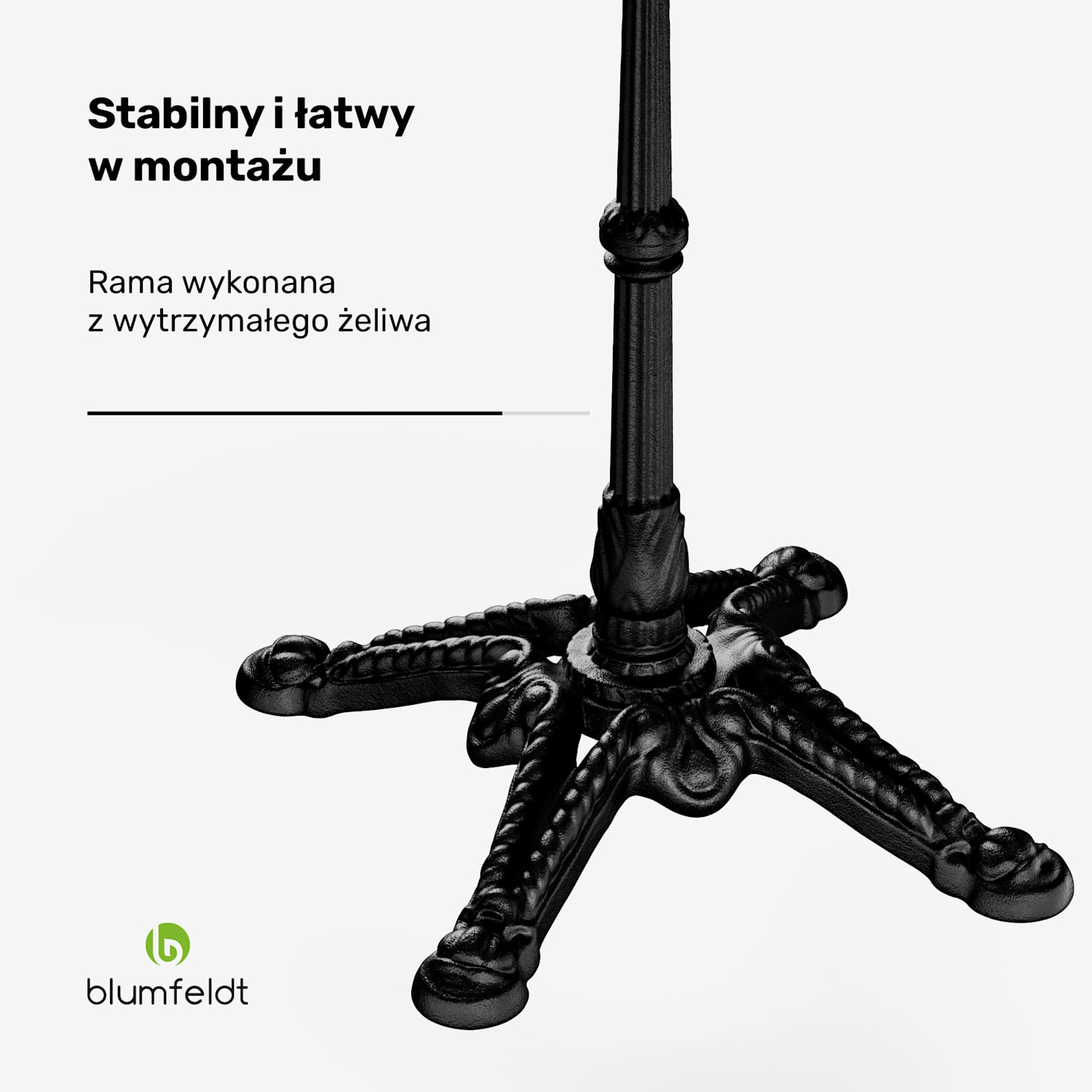 Patras stolik bistro marmurowy blat 60 x 60 cm, żeliwna podstawa Czarny