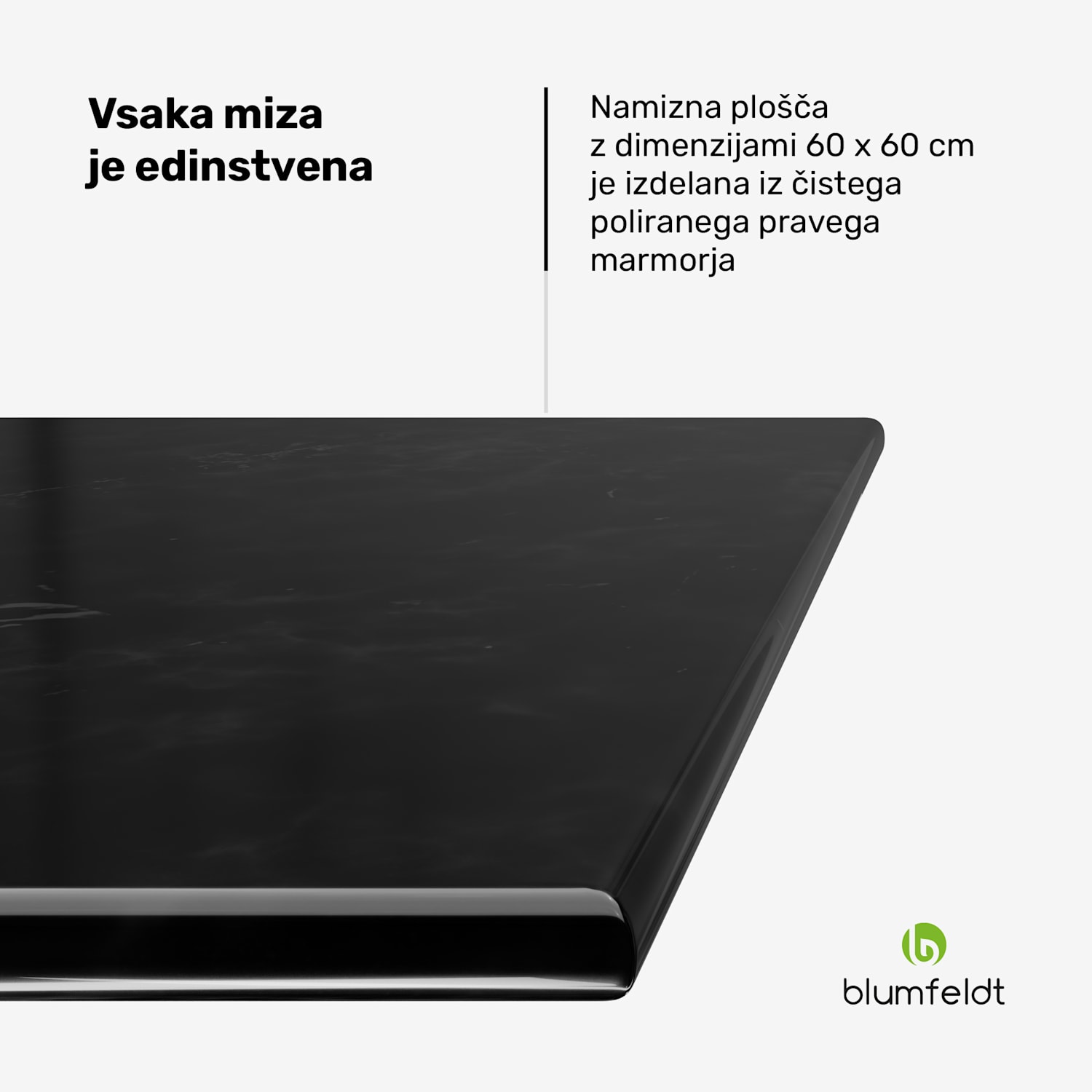 Patras, bistro miza, mizna plošča iz marmorja, 60 x 60 cm, podstavek iz litega železa Črna