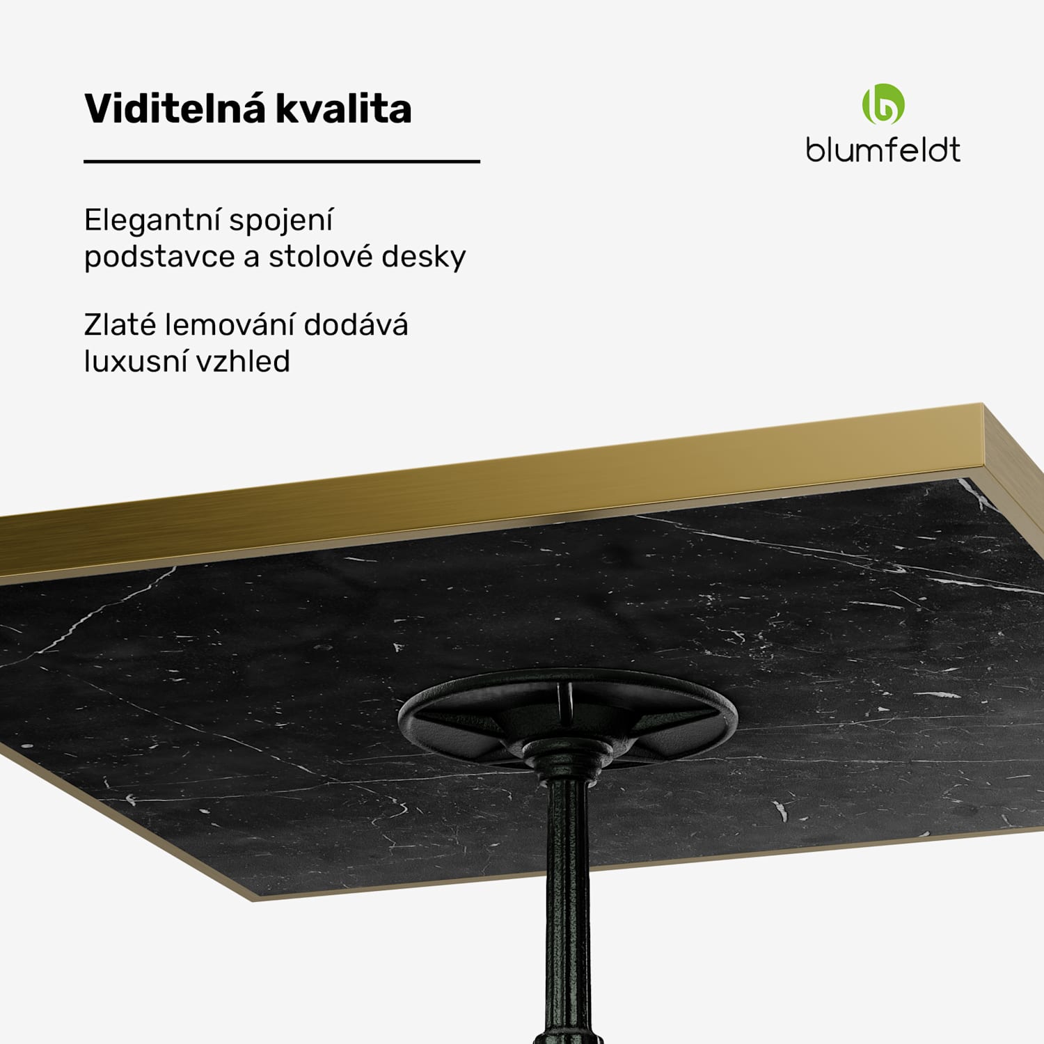 Patras Lux, bistro stůl, mramorová deska, 60 x 60 cm, podstavec z litiny Černá