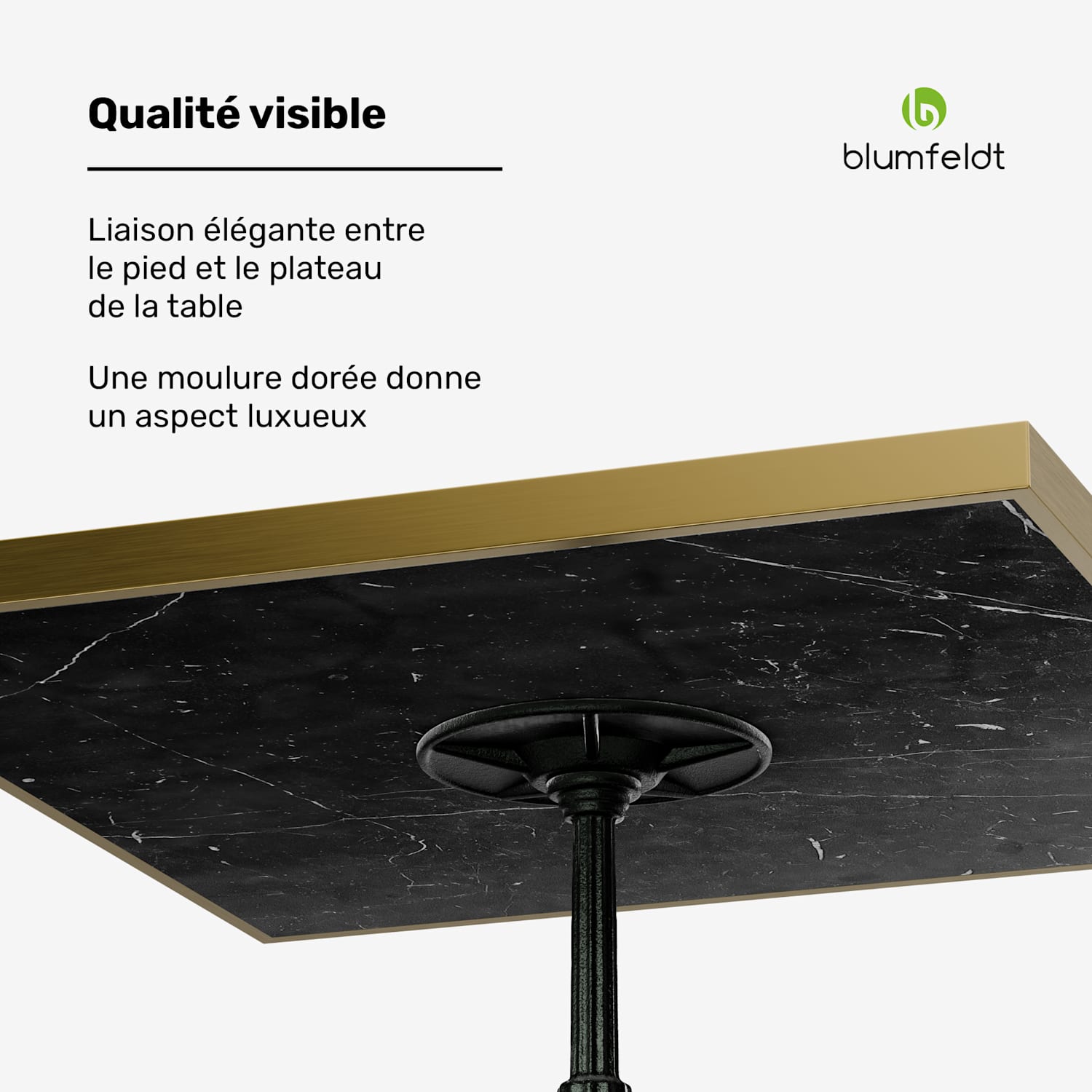 Patras Lux bistrotafel marmeren tafelblad 60 x 60 cm gietijzeren onderstel Zwart