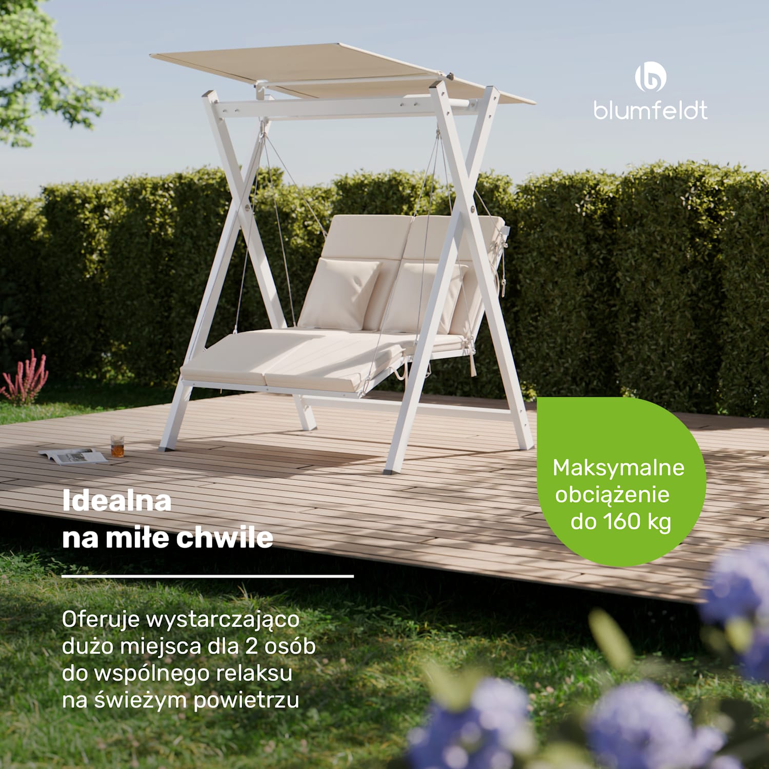FlexiSwing huśtawka ogrodowa Hollywood 2-osobowa Regulowane oparcie + daszek Odporna na warunki atmosferyczne 2-miejscowy | Beż