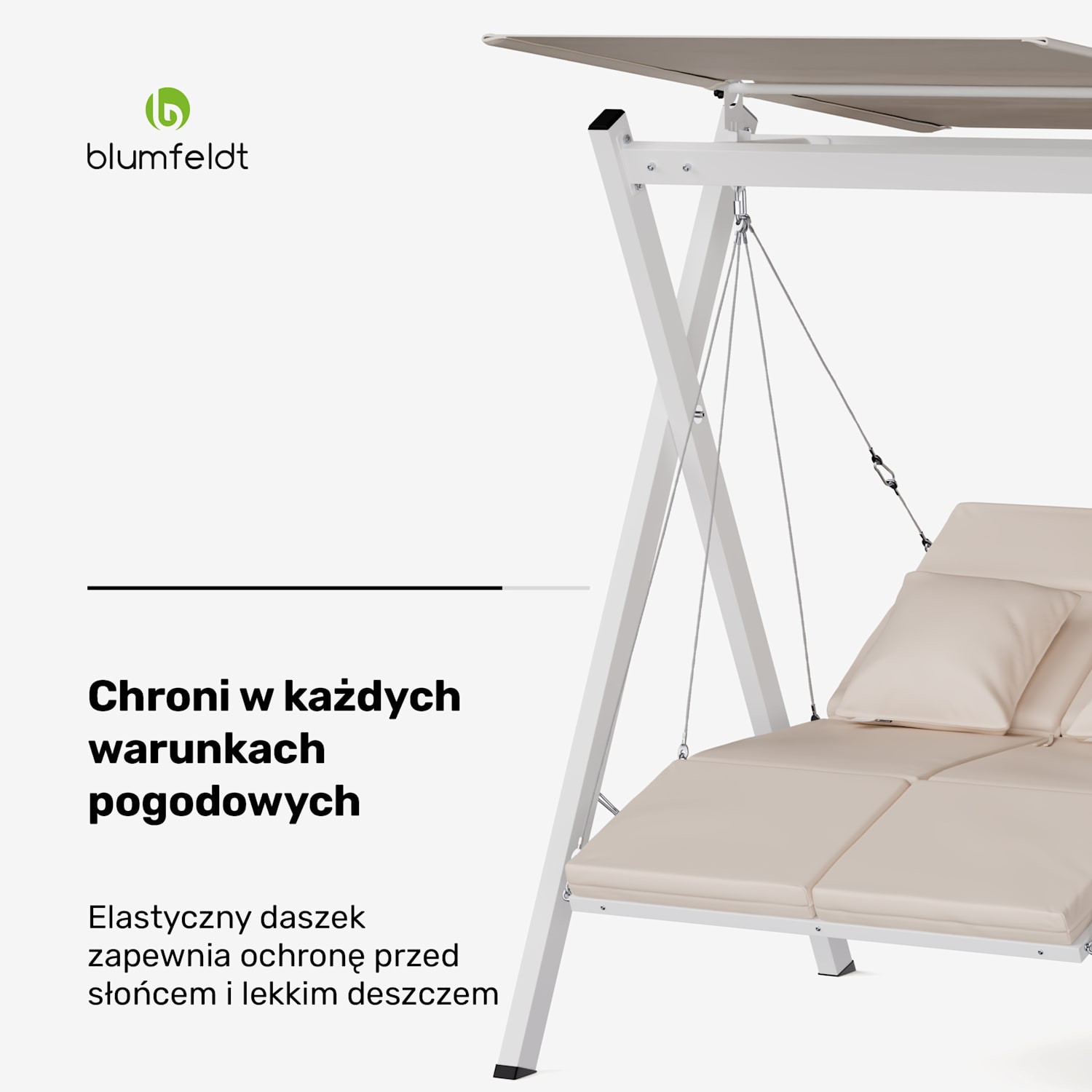 FlexiSwing huśtawka ogrodowa Hollywood 2-osobowa Regulowane oparcie + daszek Odporna na warunki atmosferyczne 2-miejscowy | Beż