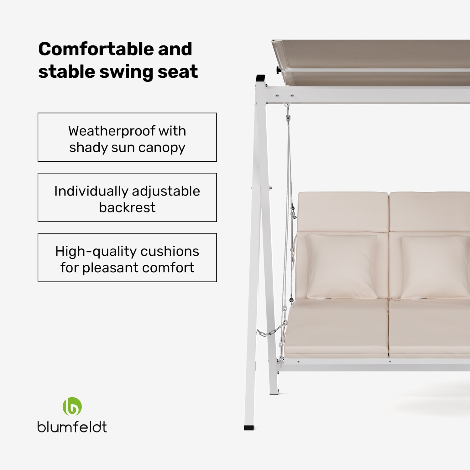 Baloiço Hollywood FlexiSwing de 2 lugares, com encosto regulável + toldo à prova de intempéries 2 lugares | Bege