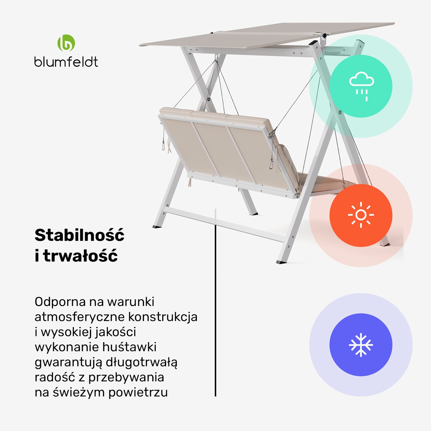 FlexiSwing huśtawka ogrodowa w stylu Hollywood 3-osobowa Regulowane oparcie + daszek Odporność na warunki atmosferyczne 3-miejscowy | Beż