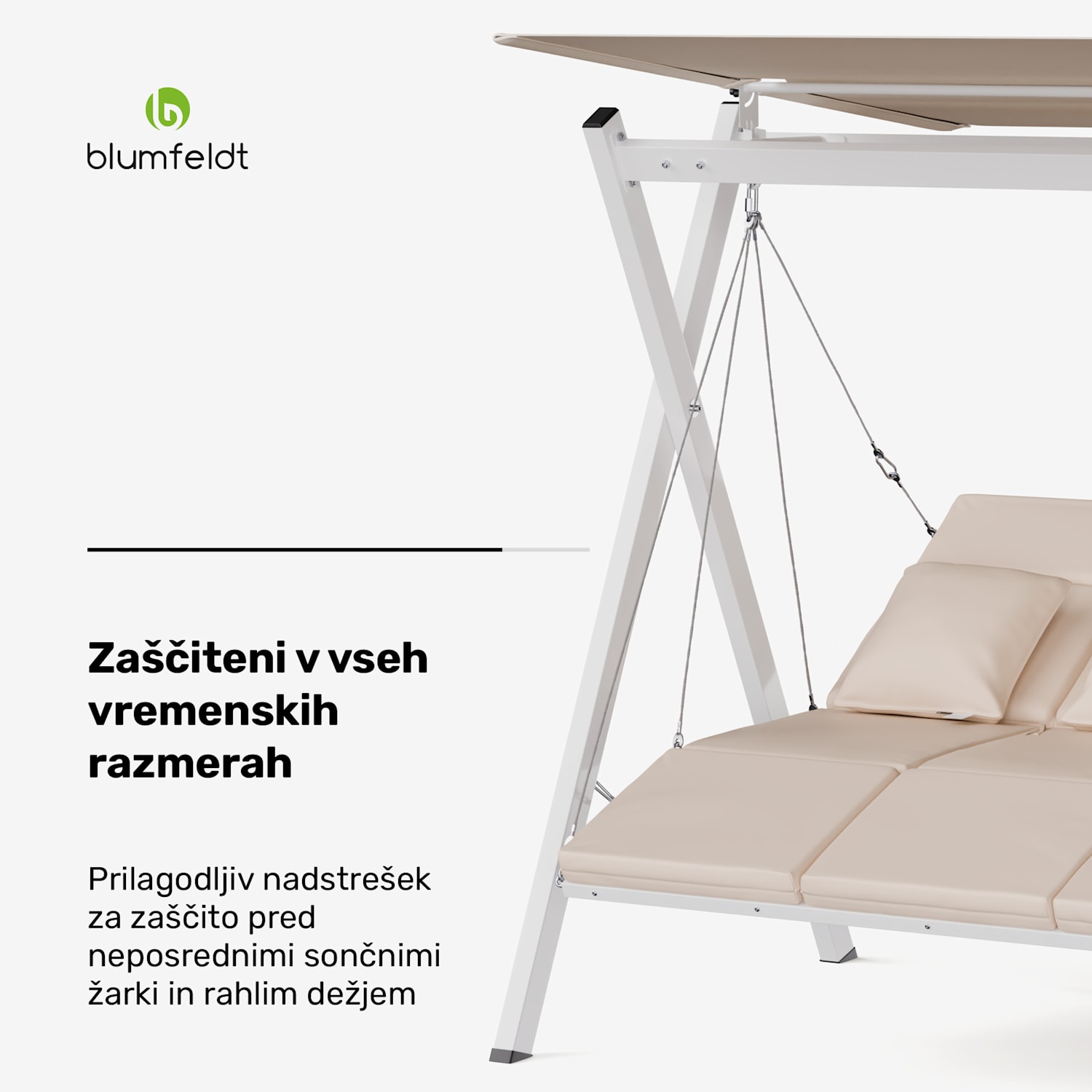 Gugalnik Hollywood FlexiSwing 3-sedežni, nastavljivo naslonjalo, nadstrešek, odporen na vremenske vplive 