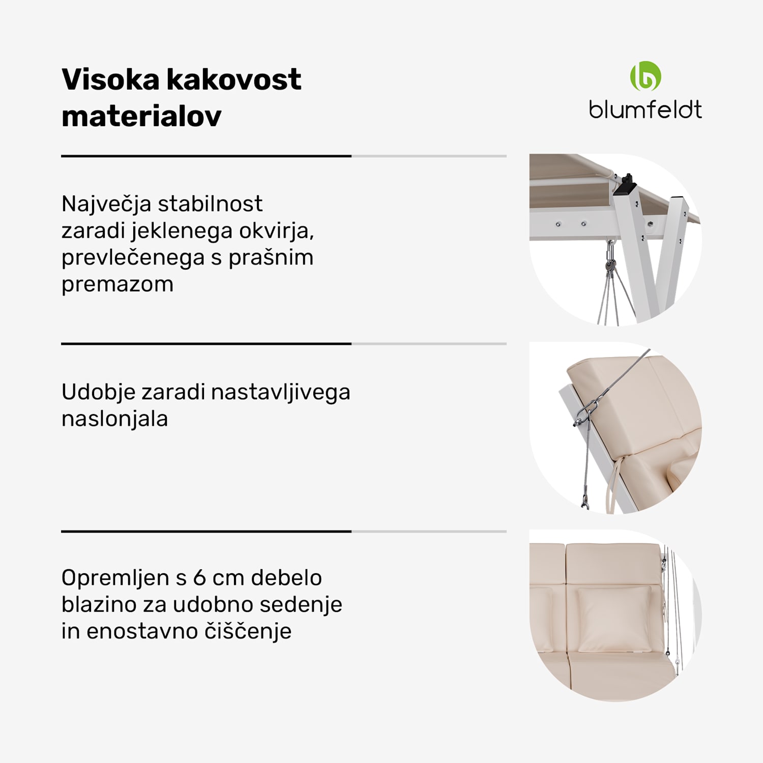 Gugalnik Hollywood FlexiSwing 3-sedežni, nastavljivo naslonjalo, nadstrešek, odporen na vremenske vplive 