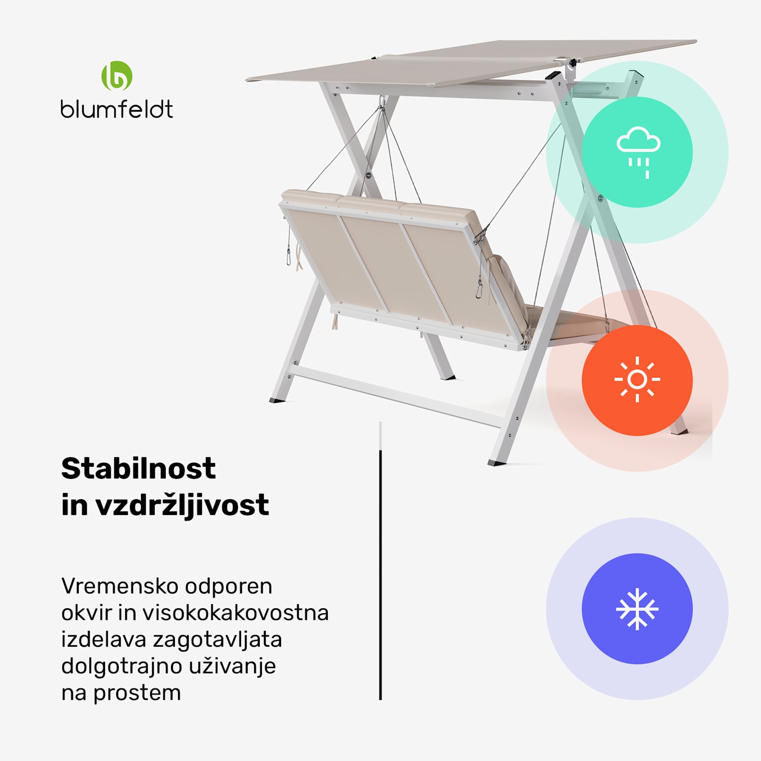Gugalnik Hollywood FlexiSwing 3-sedežni, nastavljivo naslonjalo, nadstrešek, odporen na vremenske vplive 