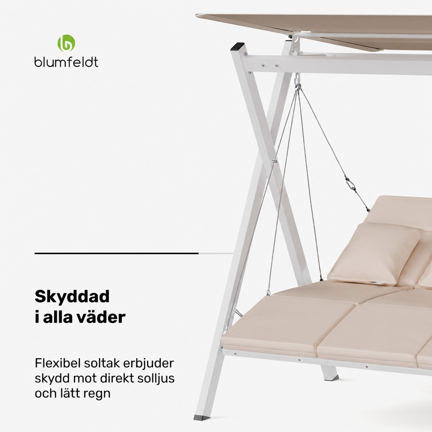 FlexiSwing Hollywood-gunga 3-sits med justerbar ryggstöd och väderskyddande solskydd 3-sits | Beige