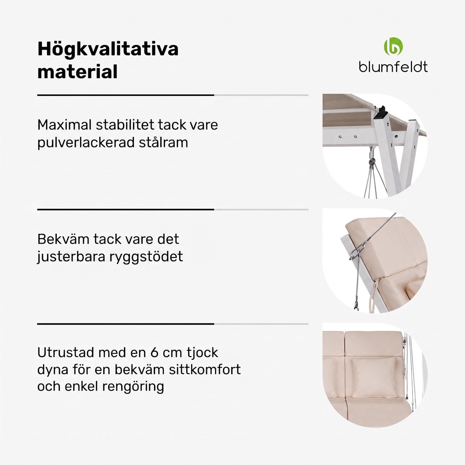 FlexiSwing Hollywood-gunga 3-sits med justerbar ryggstöd och väderskyddande solskydd 3-sits | Beige