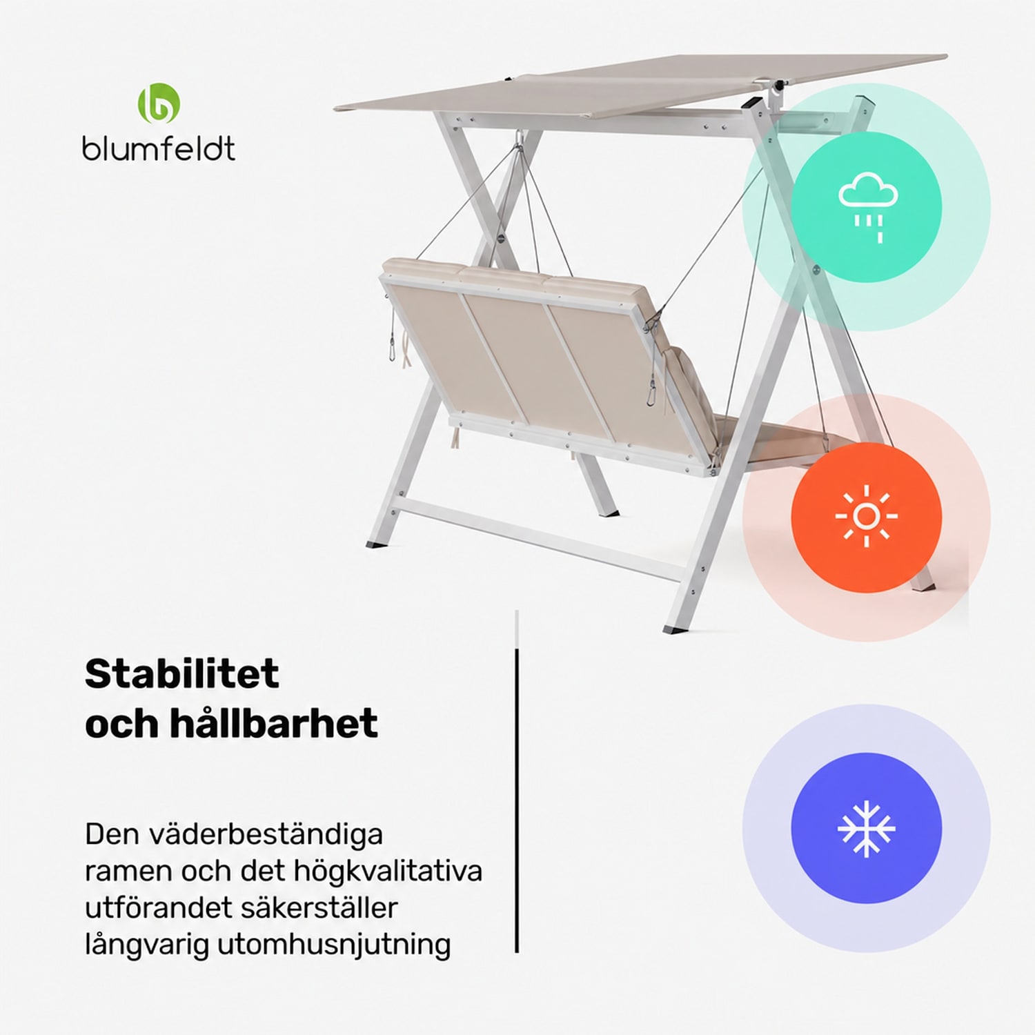 FlexiSwing Hollywood-gunga 3-sits med justerbar ryggstöd och väderskyddande solskydd 3-sits | Beige