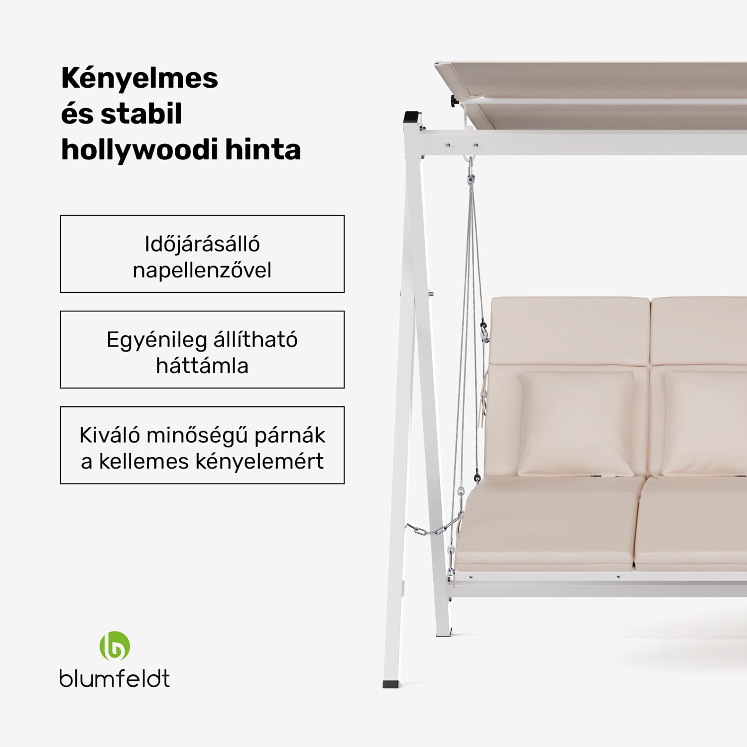 FlexiSwing hollywoodi hinta 4 üléses Állítható háttámla + napellenző, időjárásálló 4 üléses | Bézs