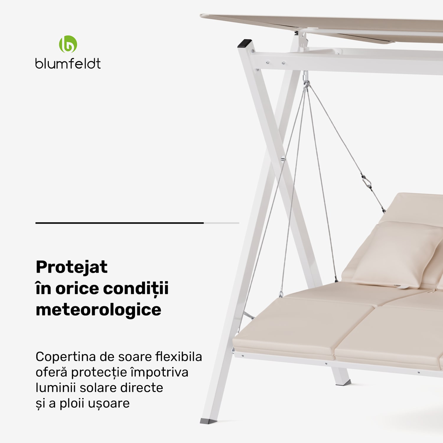 Leagăn hollywoodian FlexiSwing, 4 locuri, spătar reglabil + copertină solară, rezistent la intemperii 4 locuri | Bej