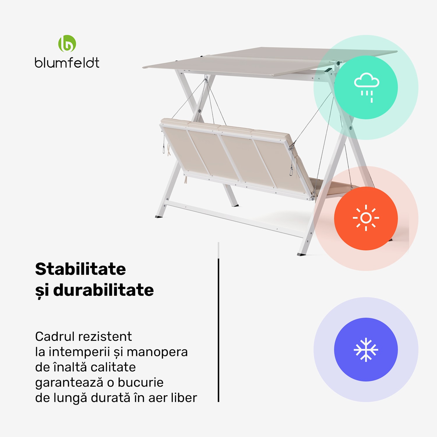 Leagăn hollywoodian FlexiSwing, 4 locuri, spătar reglabil + copertină solară, rezistent la intemperii 4 locuri | Bej