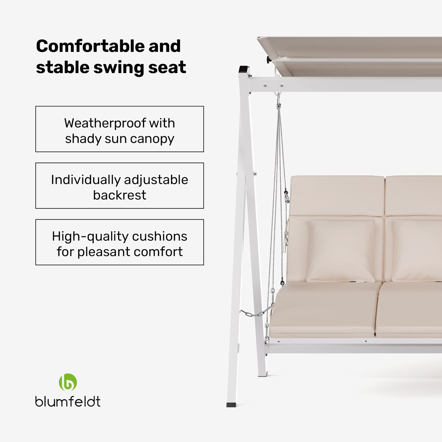 FlexiSwing-puutarhakeinu 4-istuttava säädettävä selkänoja + aurinkokatos säänkestävä 4 paikkainen | Beige