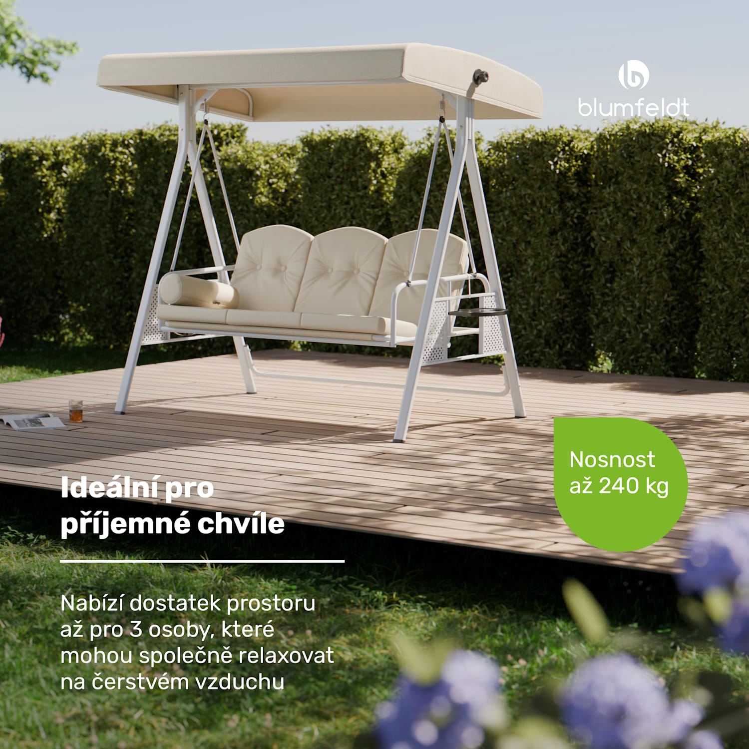 GranSway hollywoodská houpačka 3místná Individuálně nastavitelná Ocel s práškovou povrchovou úpravou Odolná vůči povětrnostním vlivům Béžová