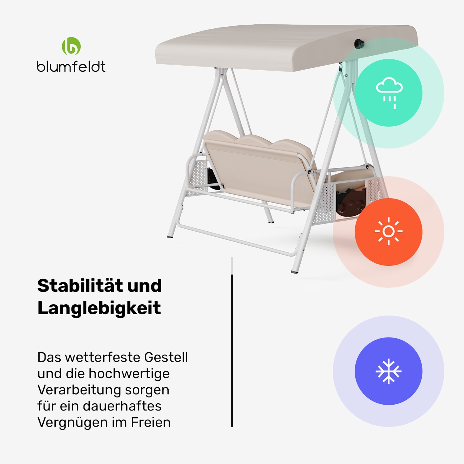 GrandSway Hollywoodschaukel 3er individuell einstellbar pulverbeschichtet Stahl wetterfest  Beige