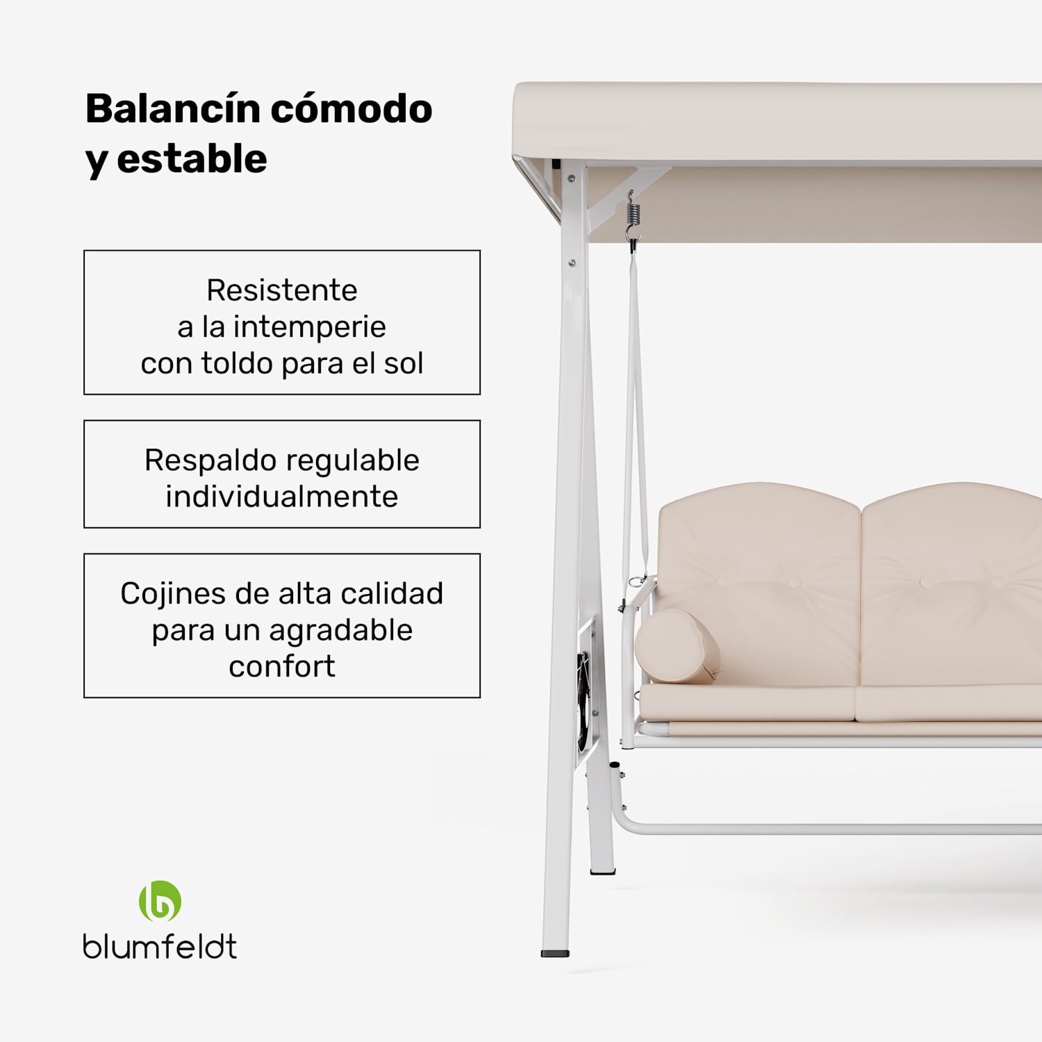 GrandSway balancín Hollywood 3 plazas ajustable individualmente acero con recubrimiento en polvo resistente a la intemperie  Beige