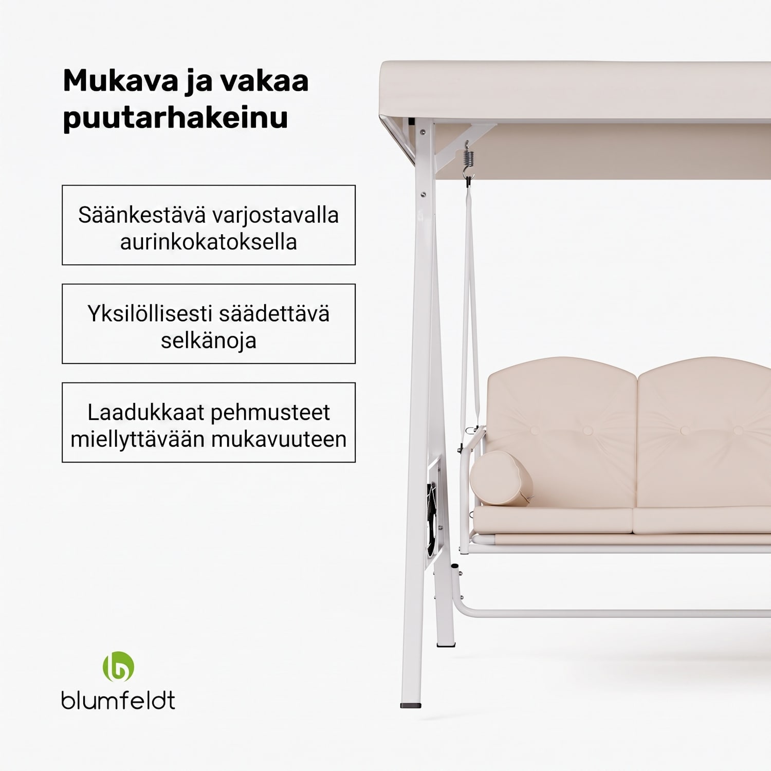 GrandSway-puutarhakeinu 3-istuttava yksilöllisesti säädettävä jauhemaalattu teräs säänkestävä  Beige
