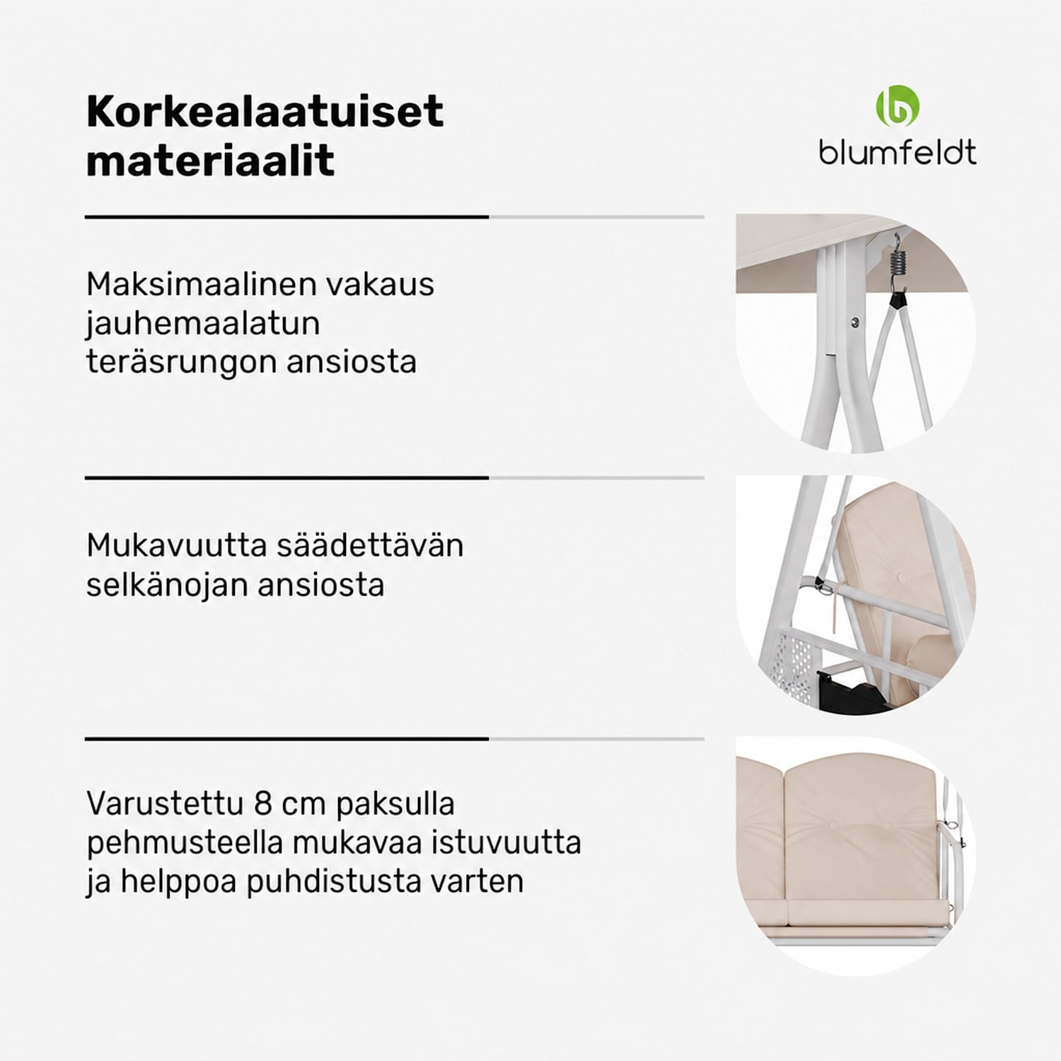 GrandSway-puutarhakeinu 3-istuttava yksilöllisesti säädettävä jauhemaalattu teräs säänkestävä  Beige