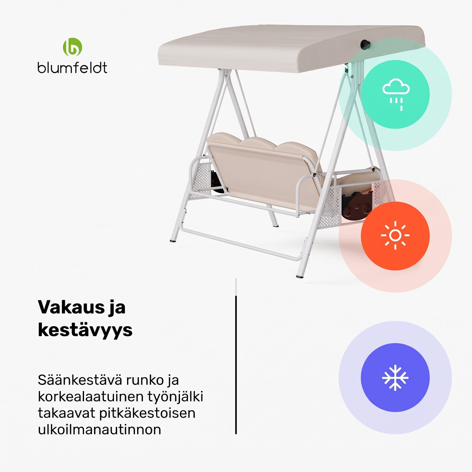 GrandSway-puutarhakeinu 3-istuttava yksilöllisesti säädettävä jauhemaalattu teräs säänkestävä  Beige