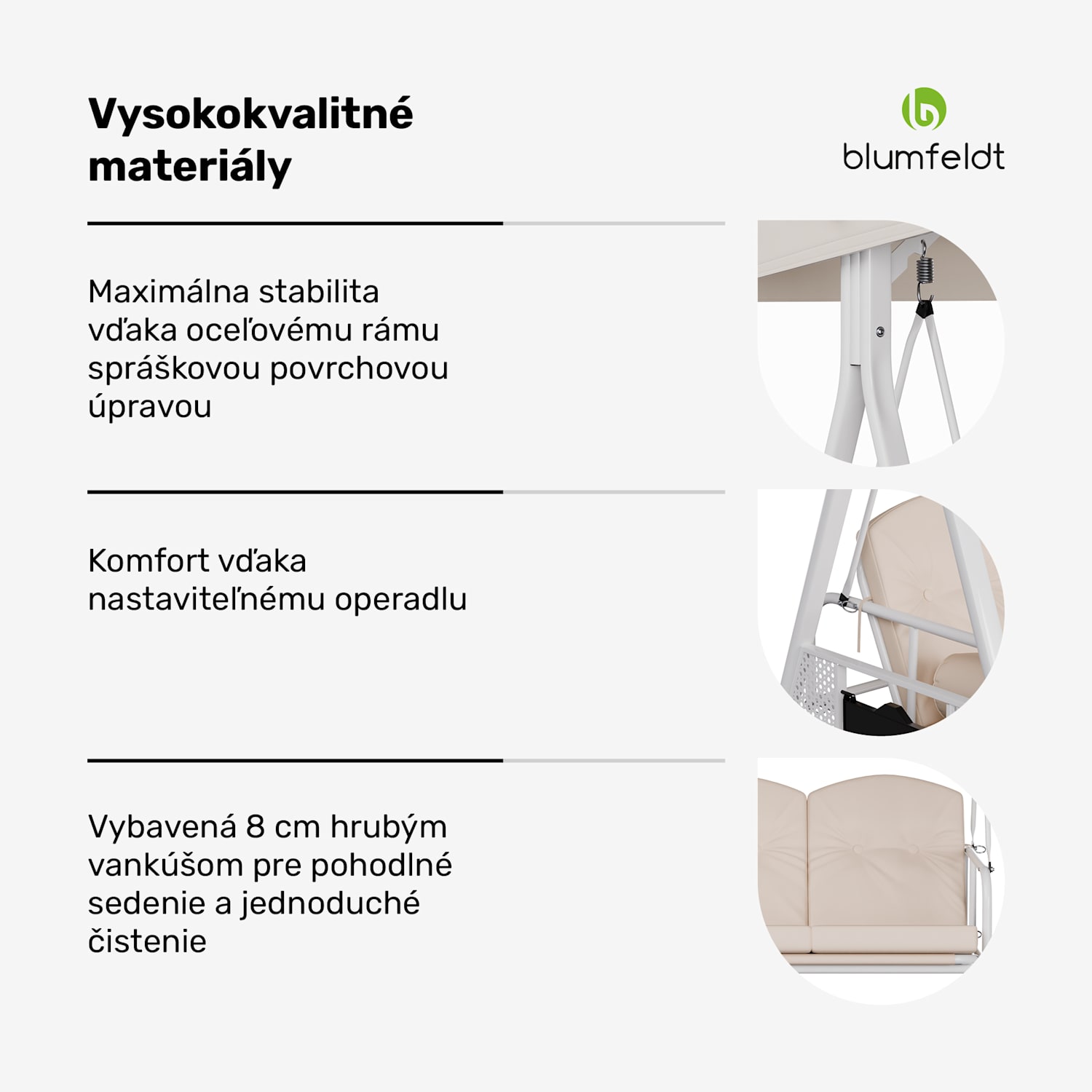 GranSway hollywoodska hojdačka 3-miestna Individuálne nastaviteľná Oceľ s práškovou povrchovou úpravou Odolná voči poveternostným vplyvom Béžová