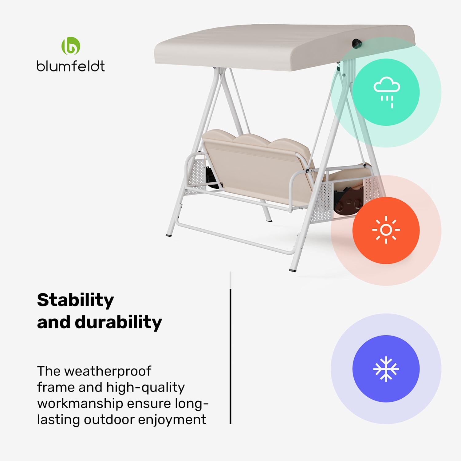 GrandSway Hollywoodschommel 3-zits individueel verstelbaar weerbestendig staal met poedercoating  Beige