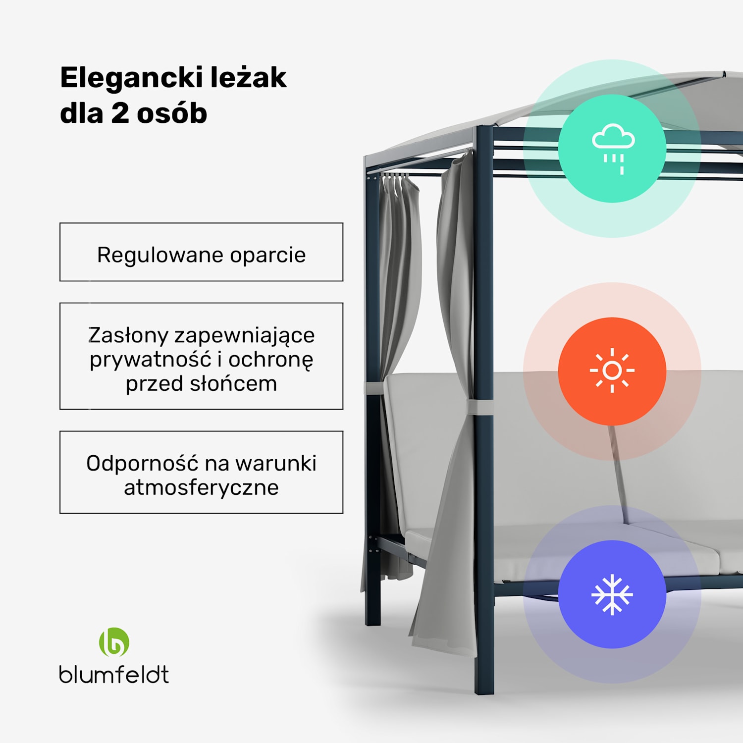 Eremitage Double XL leżak ogrodowy, ochrona przeciwsłoneczna, 2-osobowy, metalowa rama, odporny na warunki atmosferyczne 