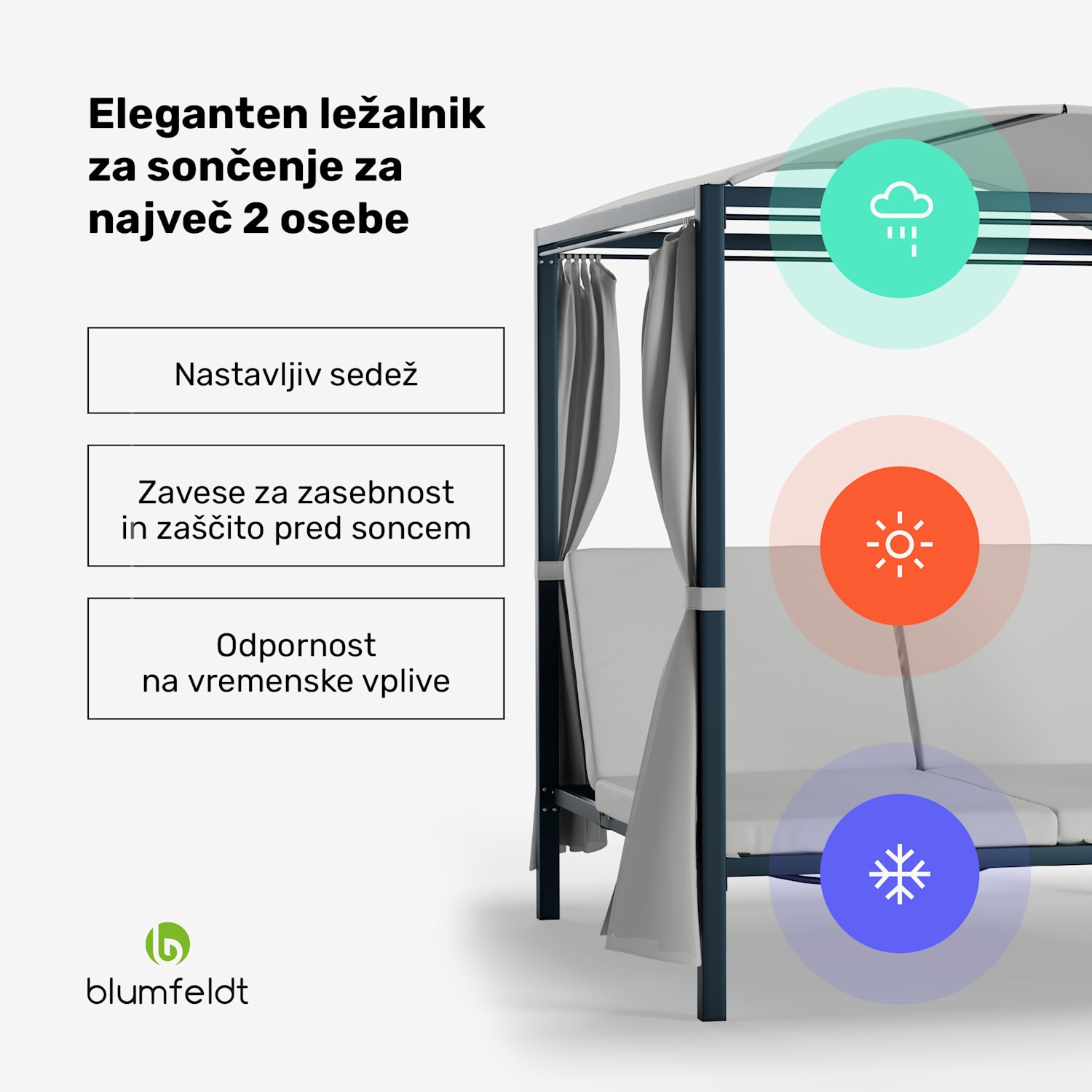Eremitage Double XL ležalnik, zaščita pred soncem, za do 2 osebi, kovinski okvir, odporen na vremenske vplive 