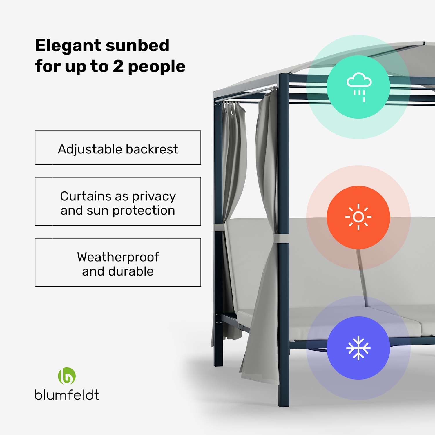 Espreguiçadeira Eremitage Double XL | proteção solar | até 2 pessoas | estrutura em aço | resistente às intempéries 