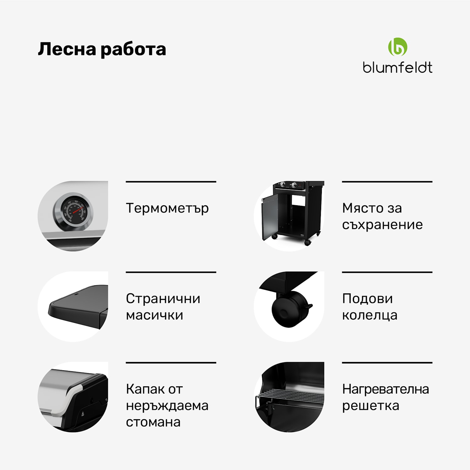 Електрически грил ElectricPro, Мощен, Сгъваеми странични масички, Вграден термометър 