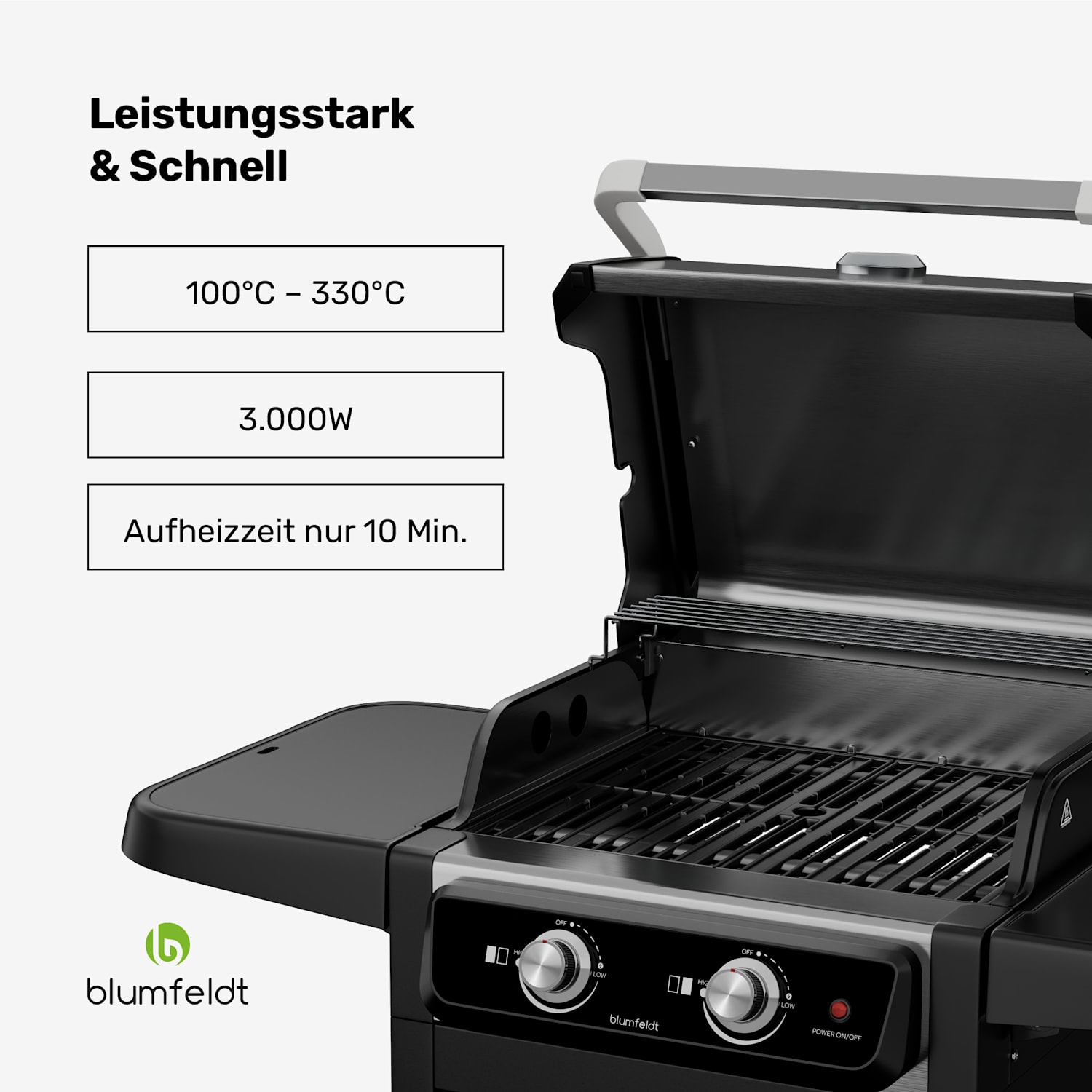 ElectricPro Elektrogrill | Leistungsstark | Klappbare Seitentische | Thermometer integriert 