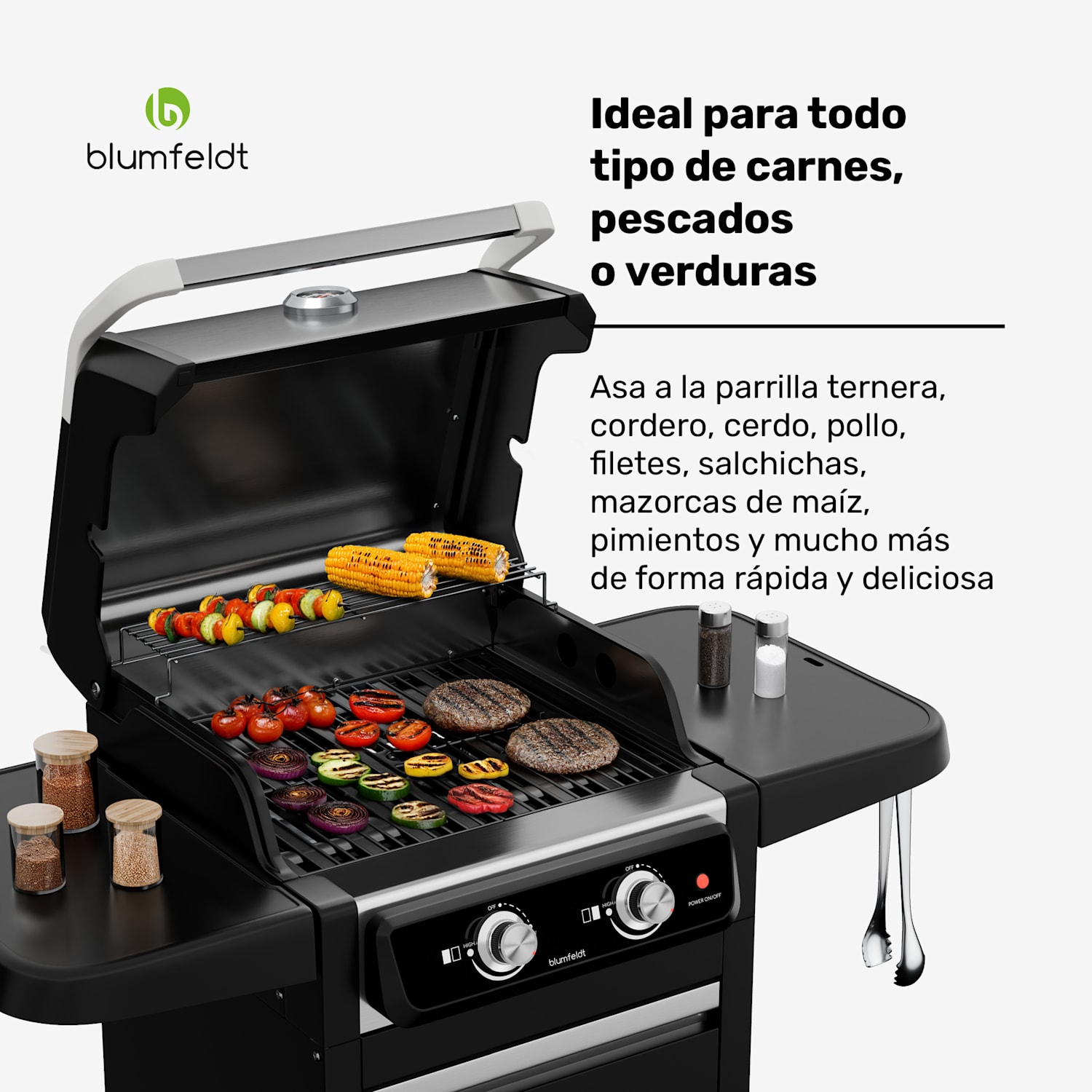 Parrilla eléctrica ElectricPro | Potente | Mesas laterales plegables | Termómetro integrado 