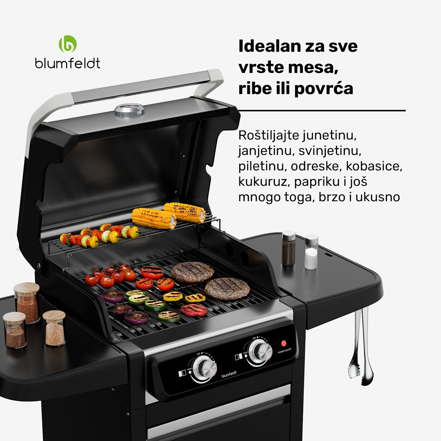 ElectricPro električni roštilj, Moćan, Sklopivi bočni stolovi, Integrirani termometar 