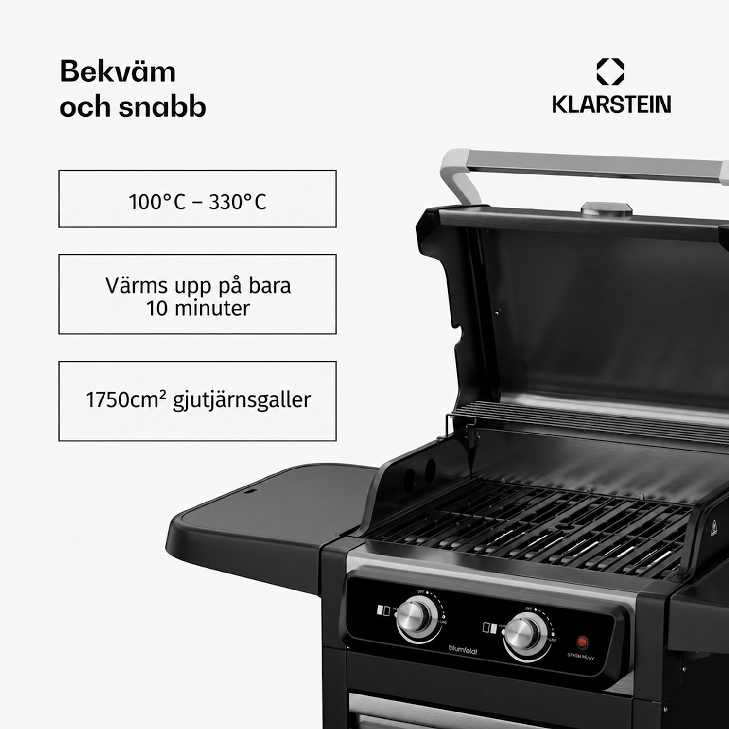 ElectricPro elgrill | kraftfull | fällbara sidobord | inbyggd termometer 