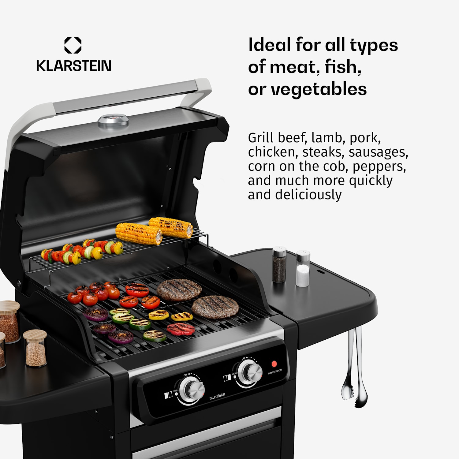 ElectricPro elgrill | Kraftfull | Fällbara sidobord | Inbyggd termometer 